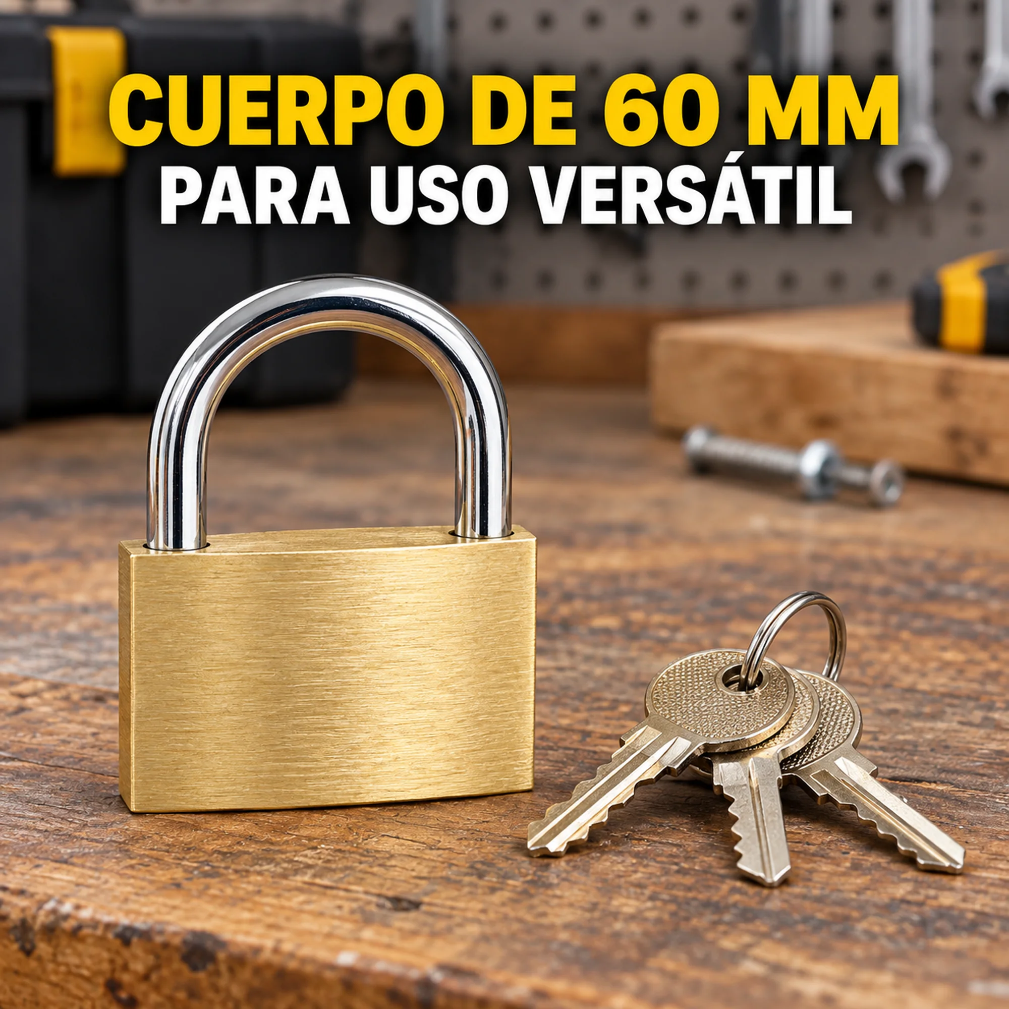 Candado de latón con arco ancho 60 mm – SKU 41014 - Imagen 4