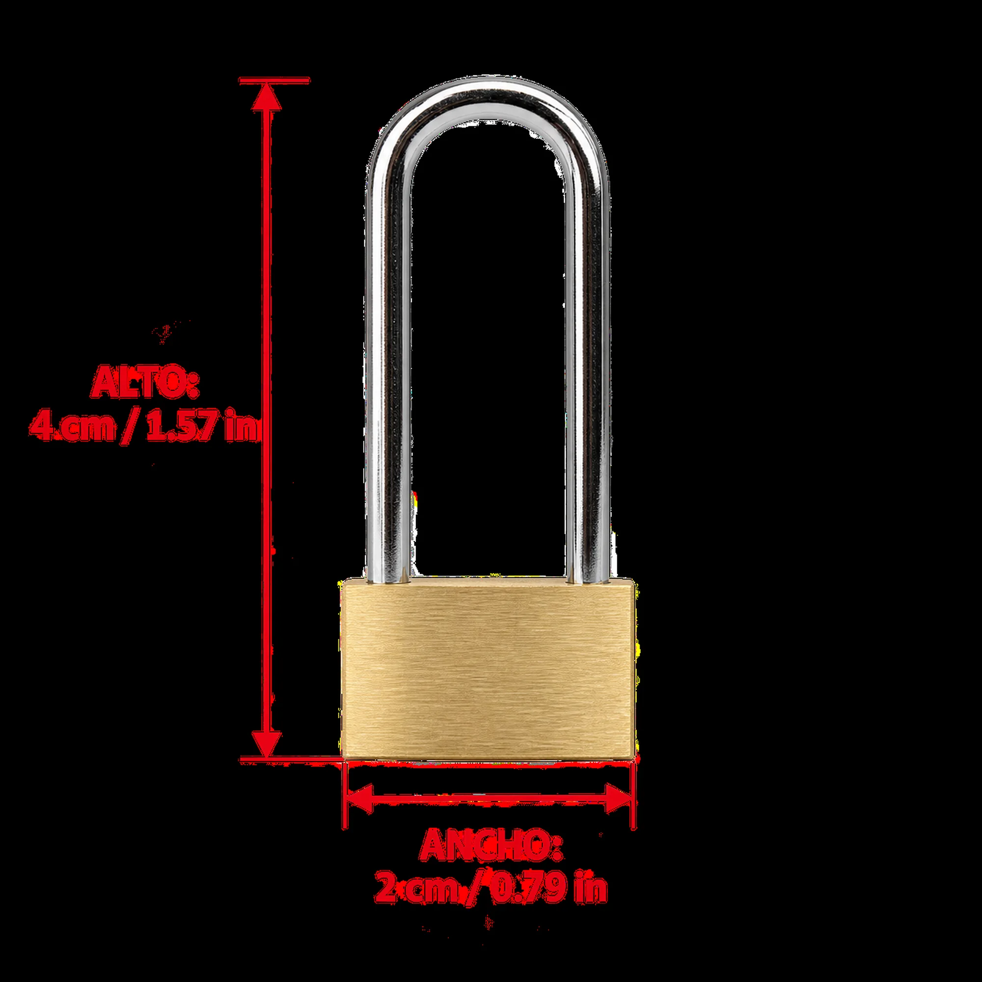 Candado de latón con arco largo 20 mm – SKU 41015 - Imagen 3