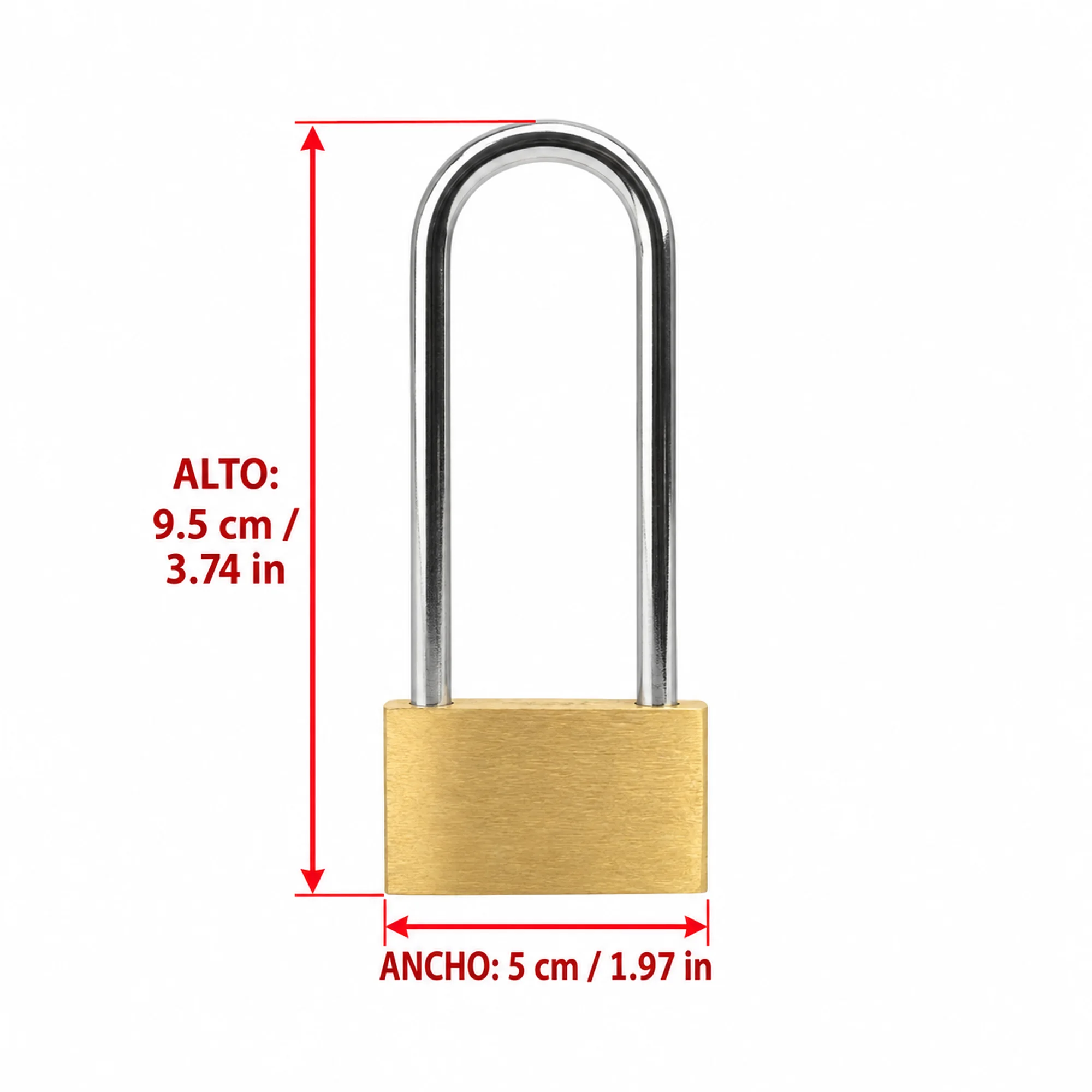 Candado de latón con arco extra largo 50 mm – SKU 41019 - Imagen 3
