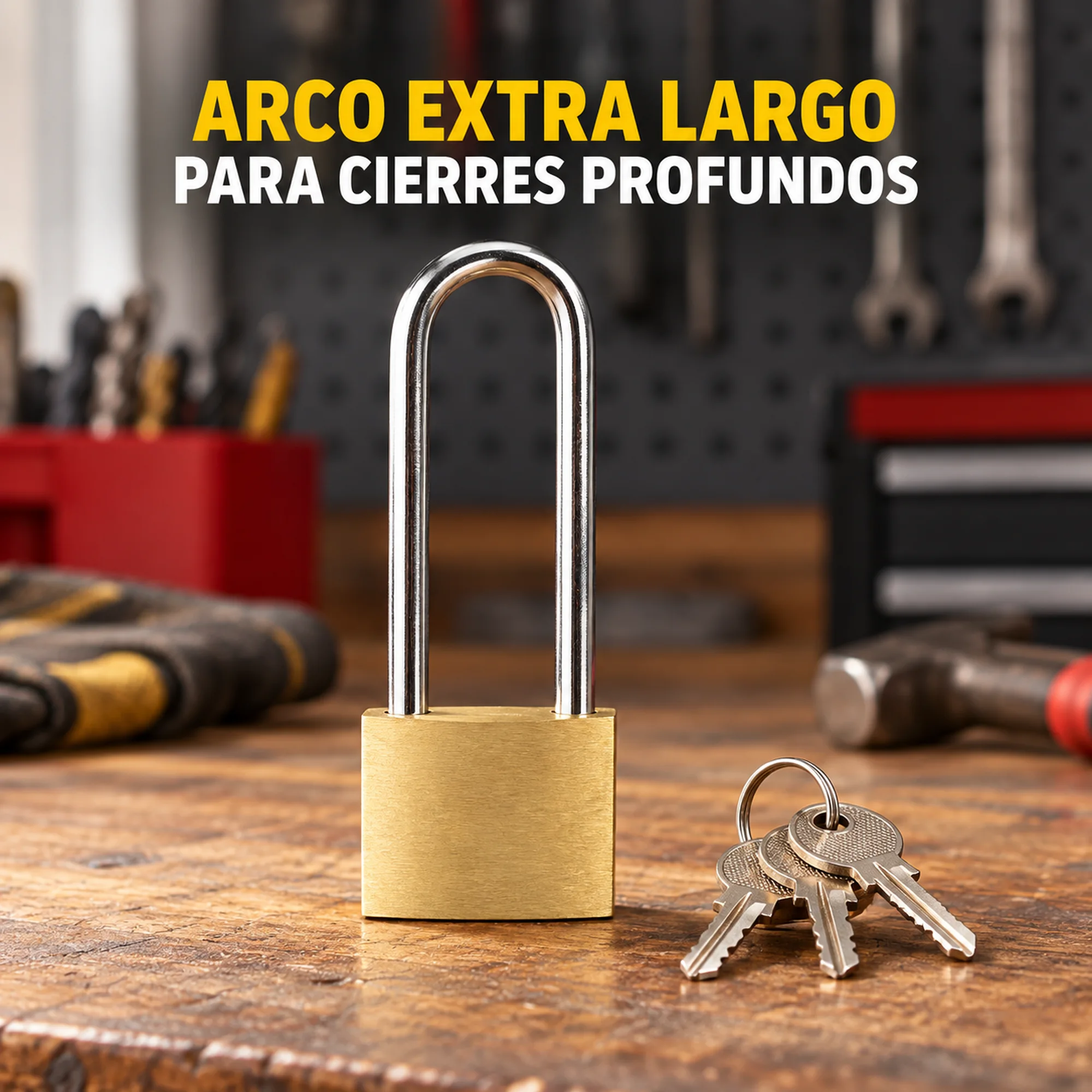 Candado de latón con arco extra largo 50 mm – SKU 41019 - Imagen 4