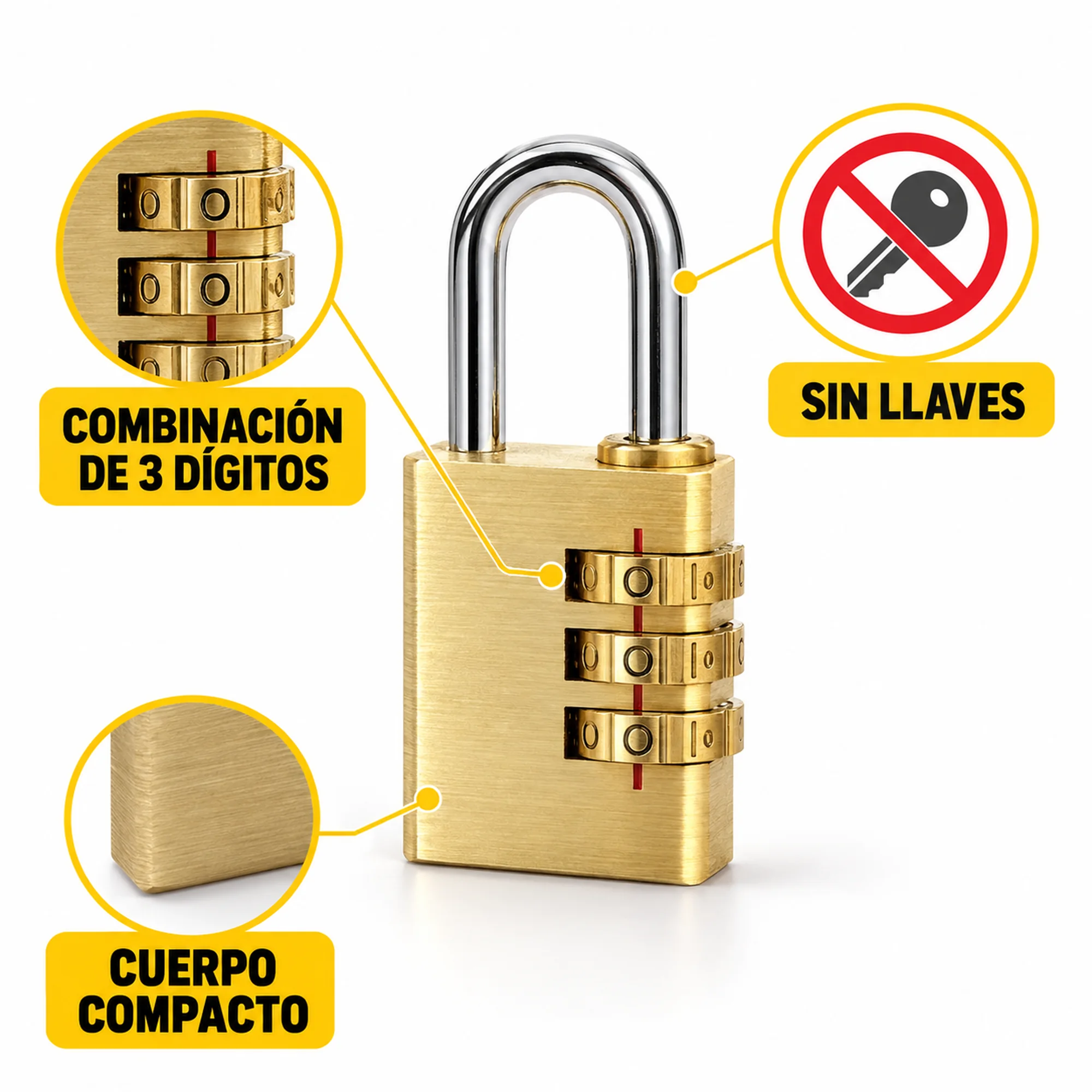 Candado de combinación de 3 dígitos – SKU 41026 - Imagen 2