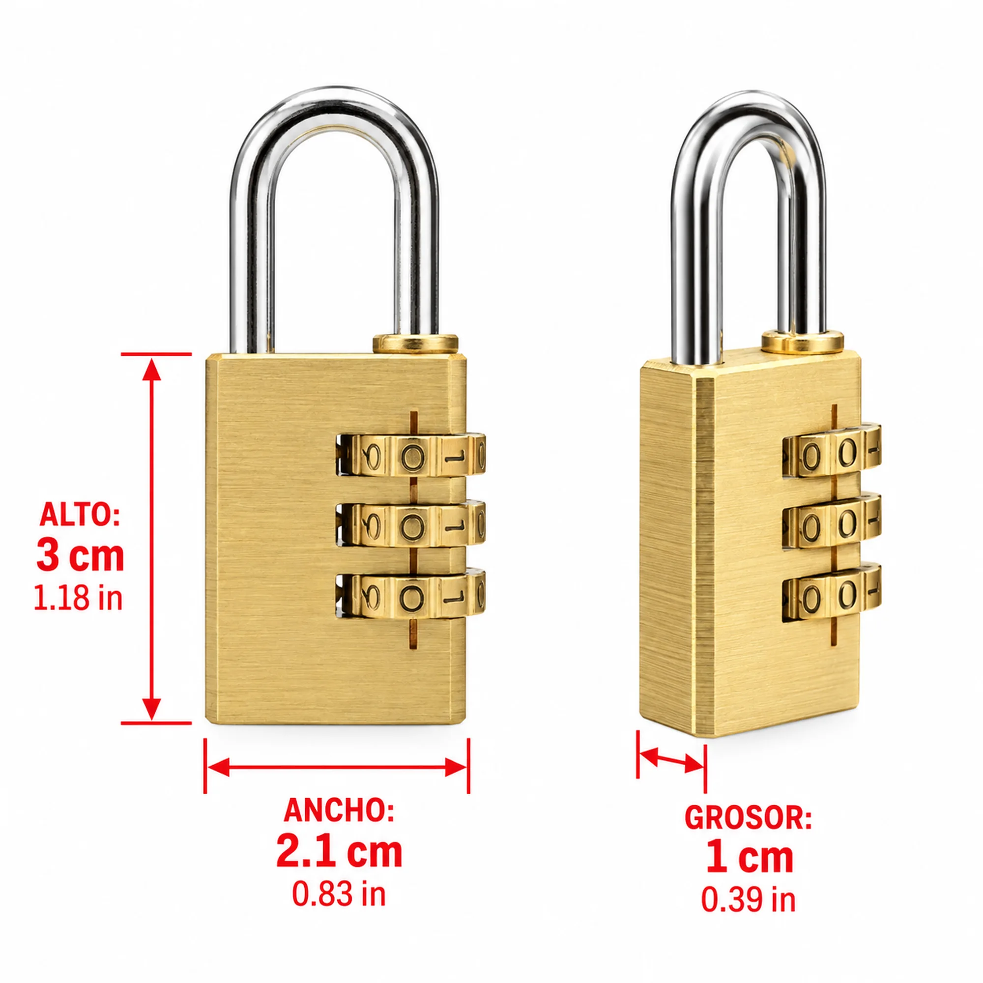 Candado de combinación de 3 dígitos – SKU 41026 - Imagen 3