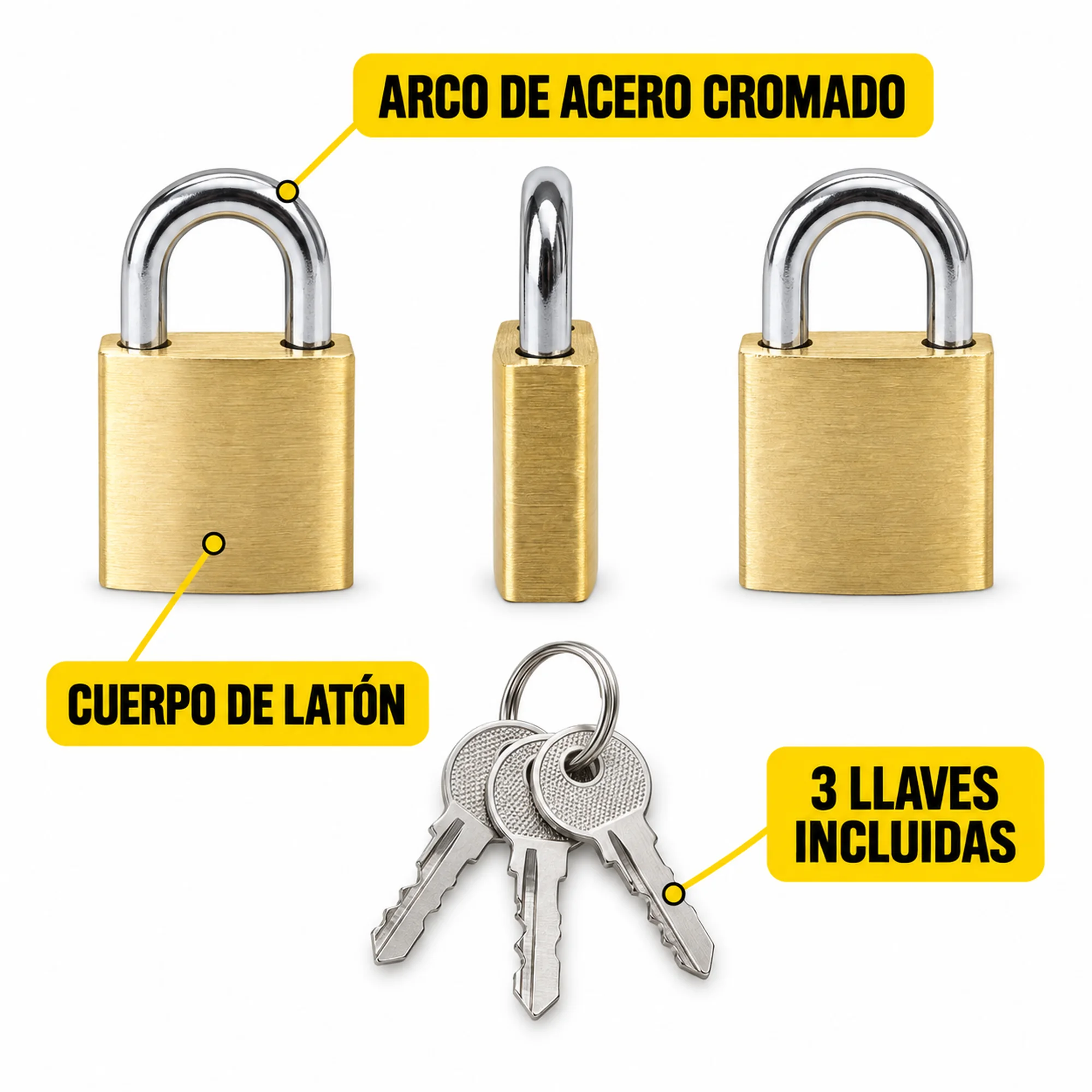 Candado de seguridad de latón de 25 mm – SKU 41034 - Imagen 2
