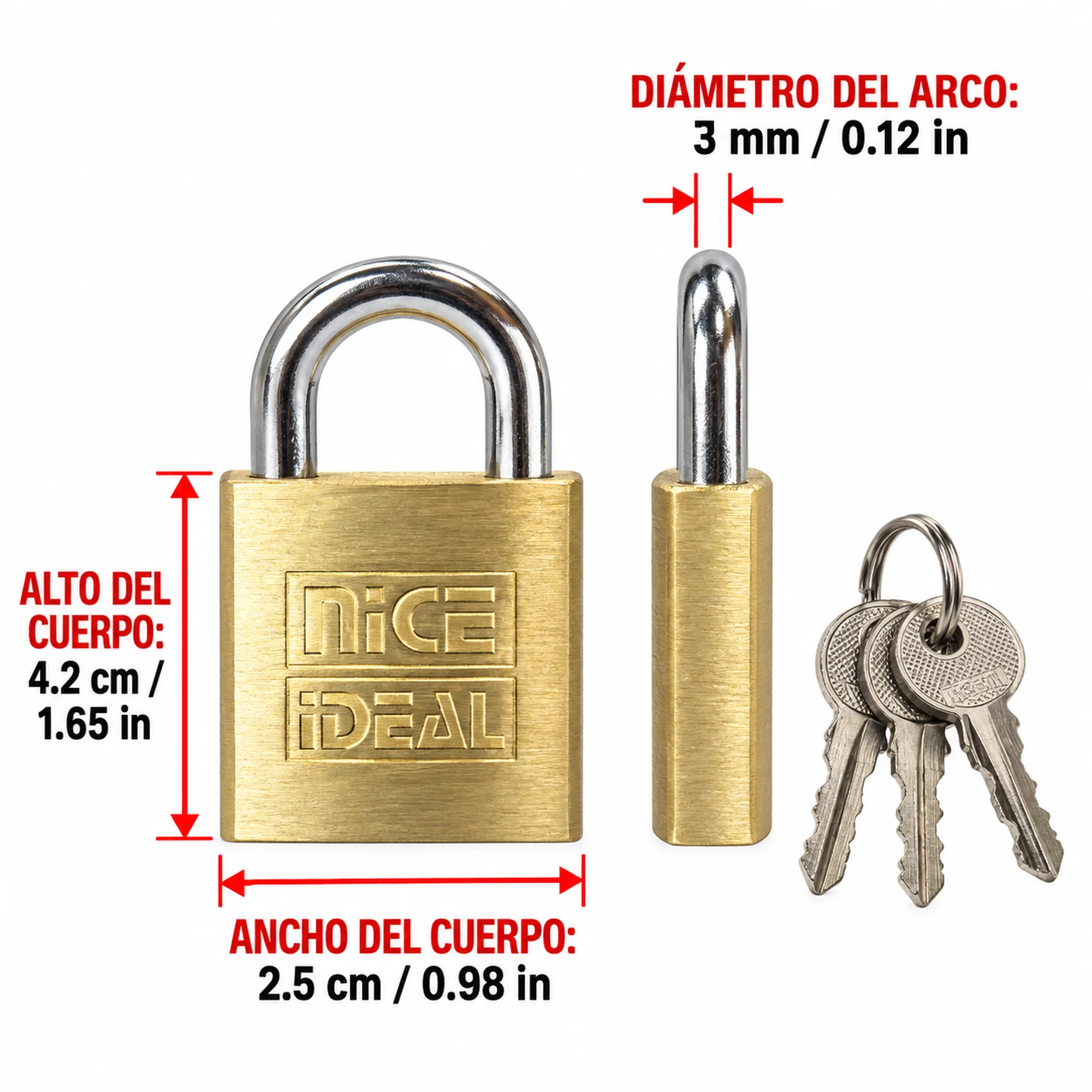 Candado de seguridad de latón de 25 mm – SKU 41034 - Imagen 3