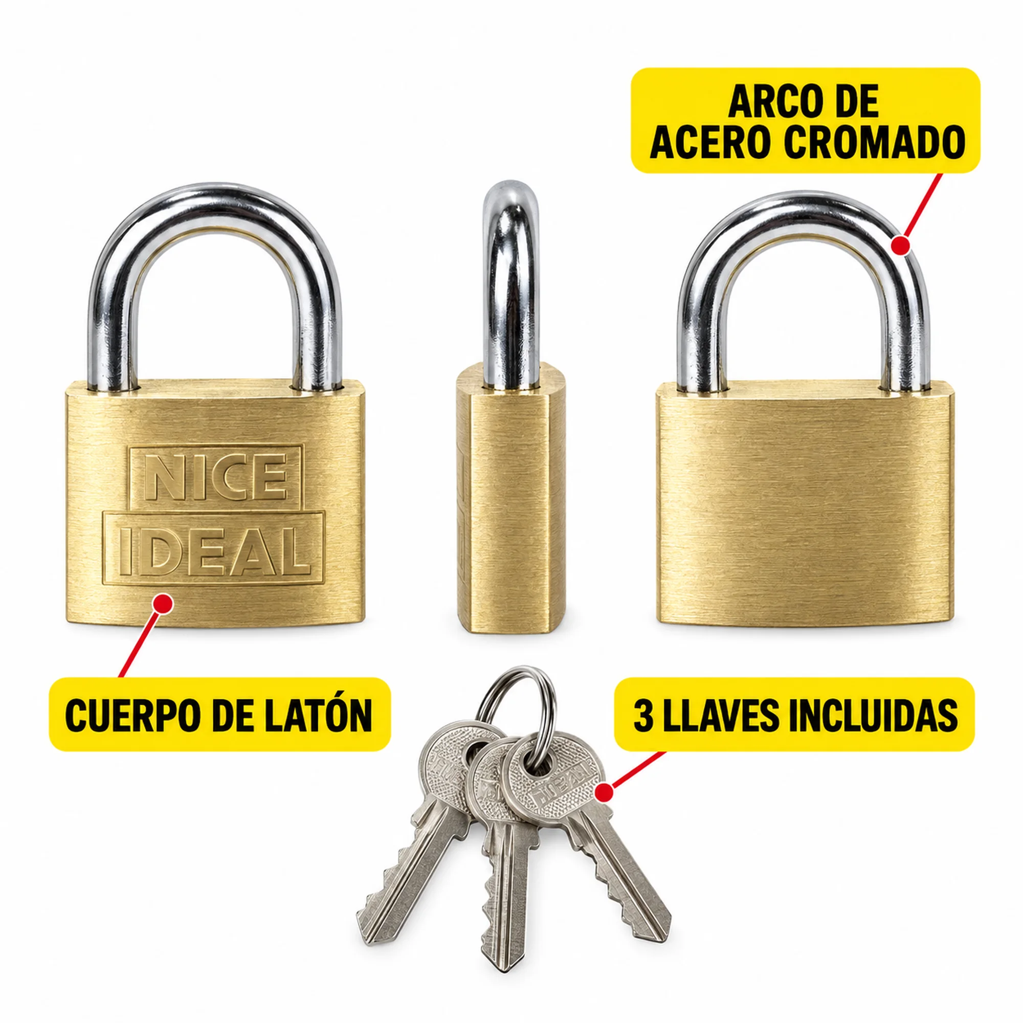 Candado de seguridad de latón de 38 mm – SKU 41036 - Imagen 2