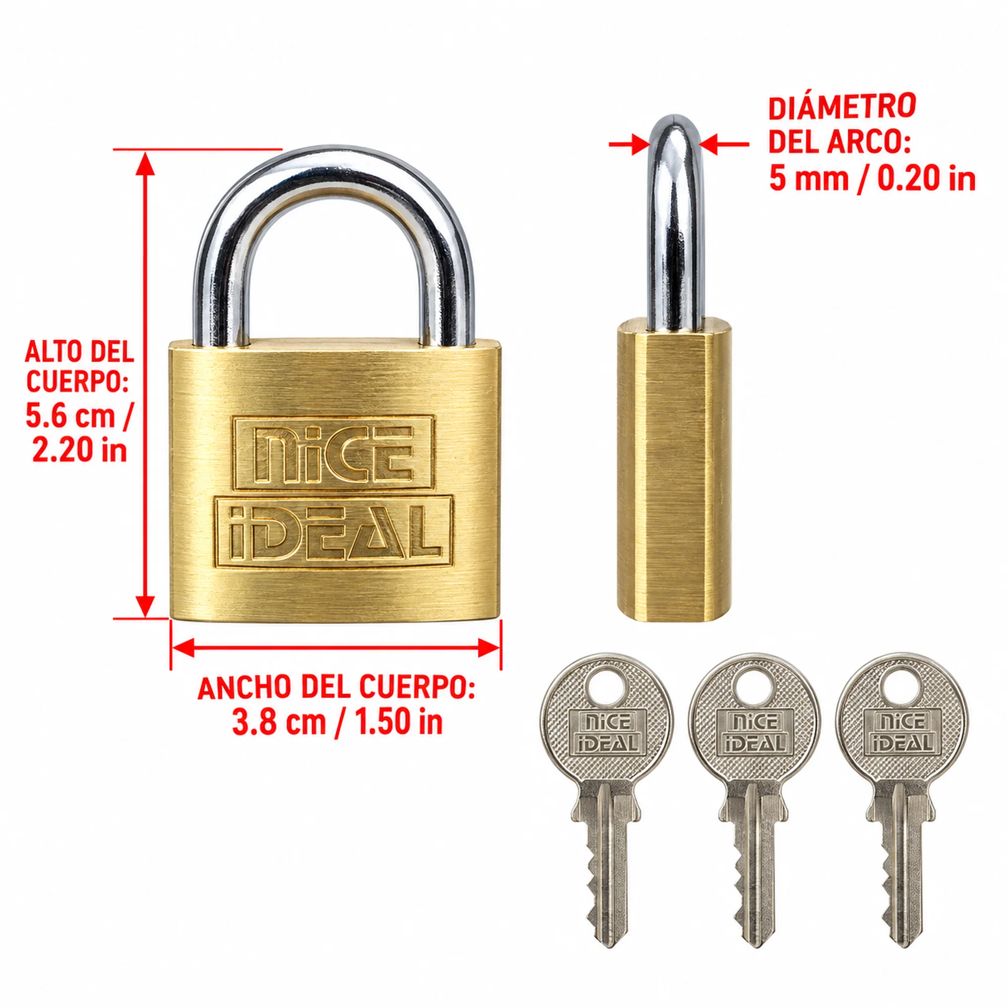 Candado de seguridad de latón de 38 mm – SKU 41036 - Imagen 3