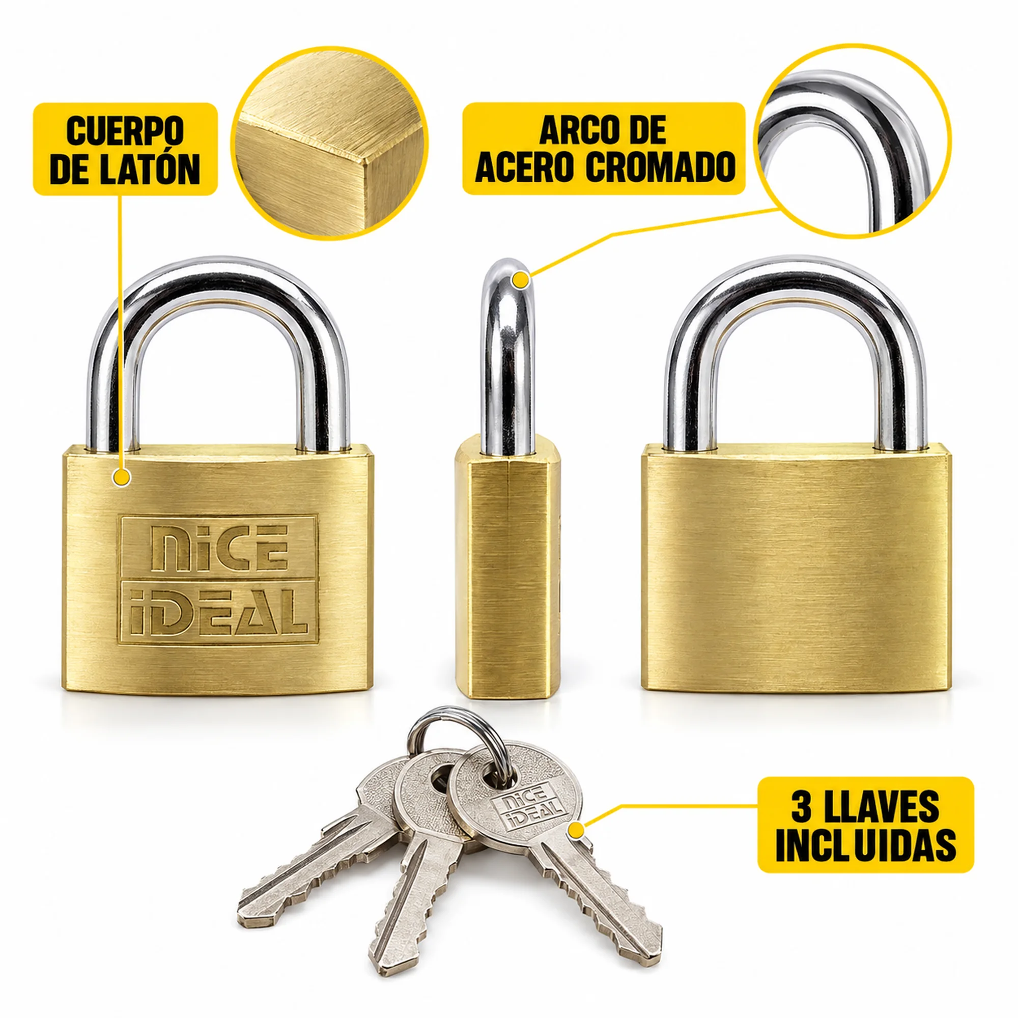 Candado de seguridad de latón de 50 mm – SKU 41037 - Imagen 2