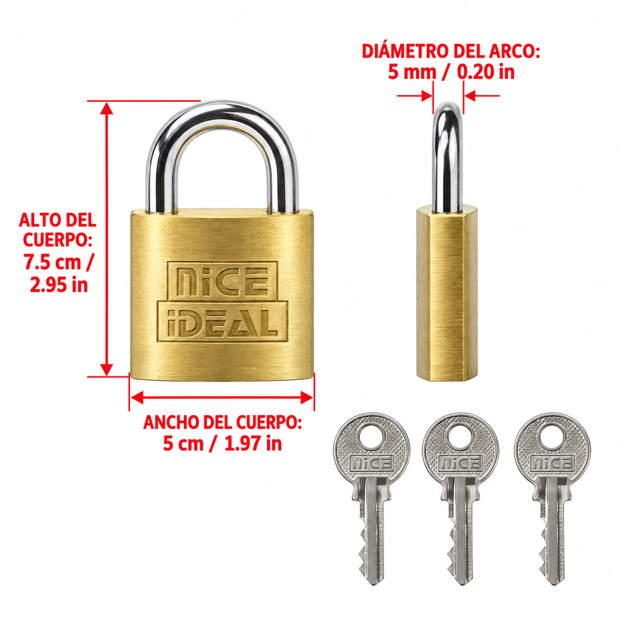 Candado de seguridad de latón de 50 mm – SKU 41037 - Imagen 3