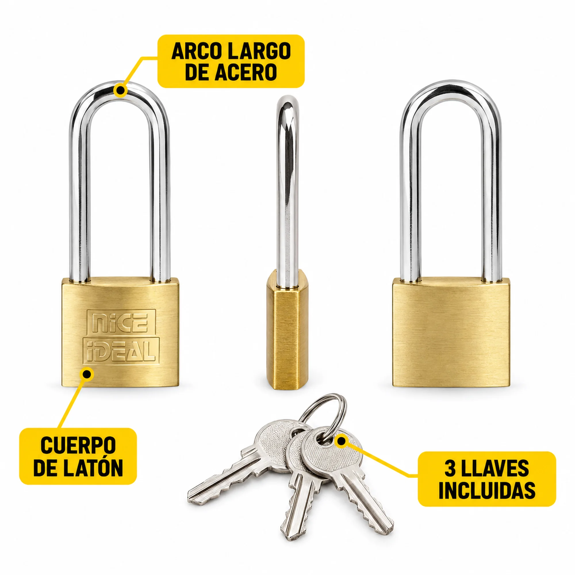 Candado de latón de 20 mm con arco largo – SKU 41039 - Imagen 2