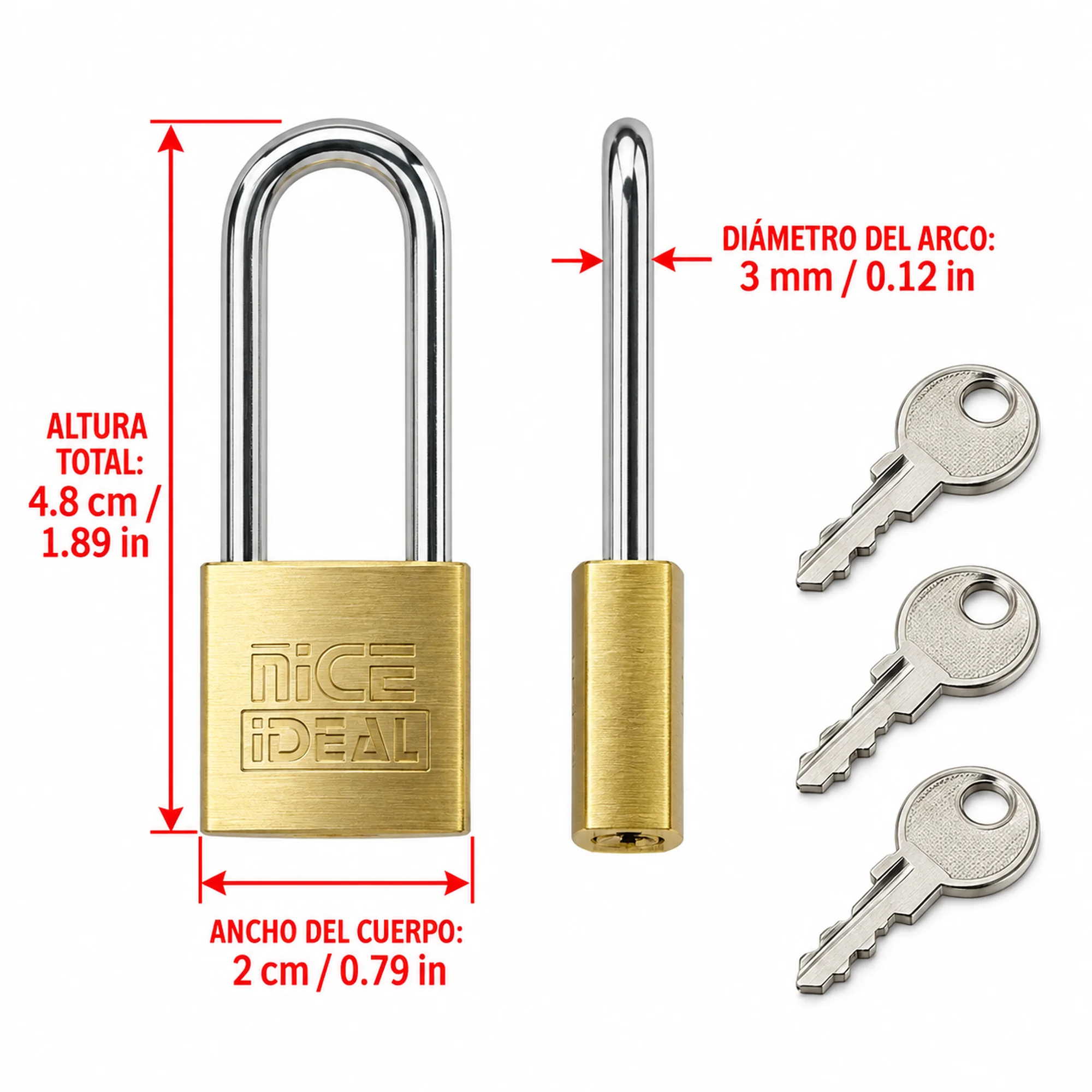 Candado de latón de 20 mm con arco largo – SKU 41039 - Imagen 3