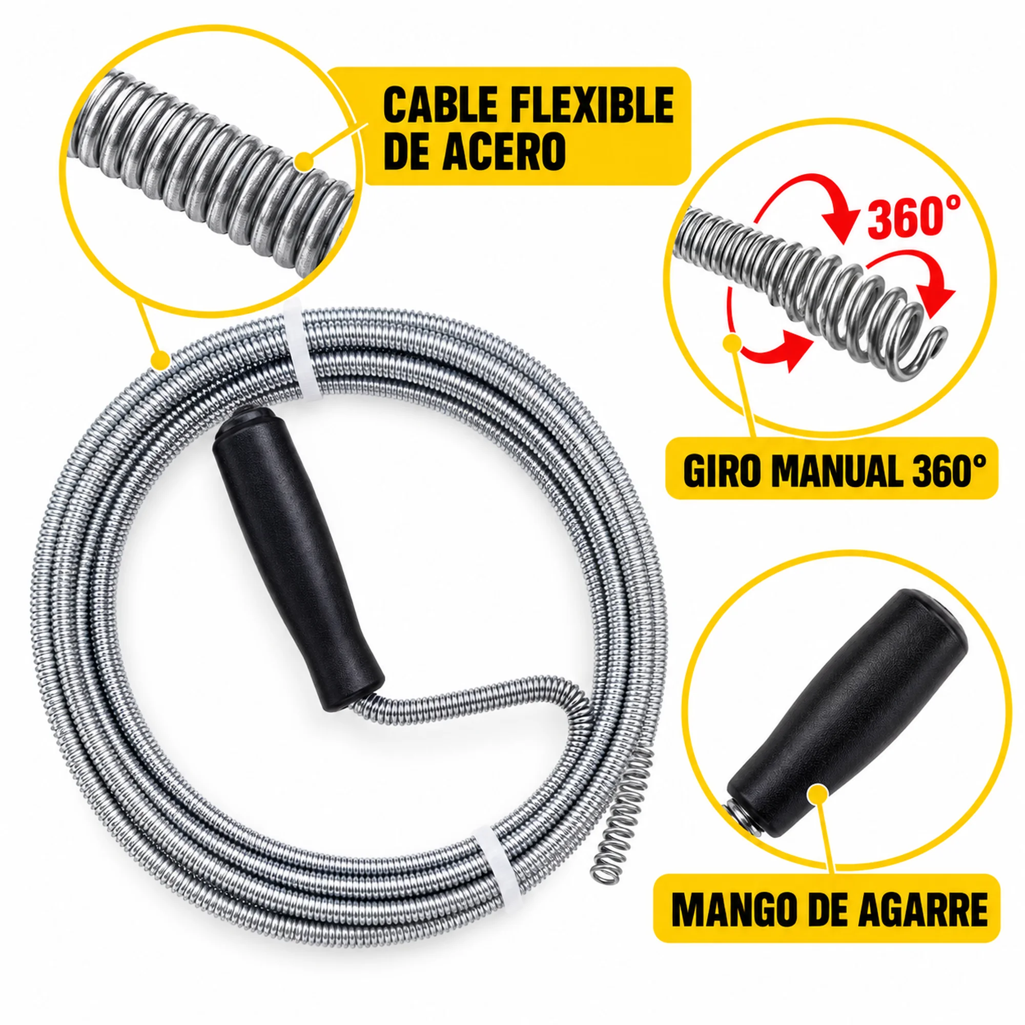 Desatascador manual de tuberías de 3 m – SKU 41648 - Imagen 2