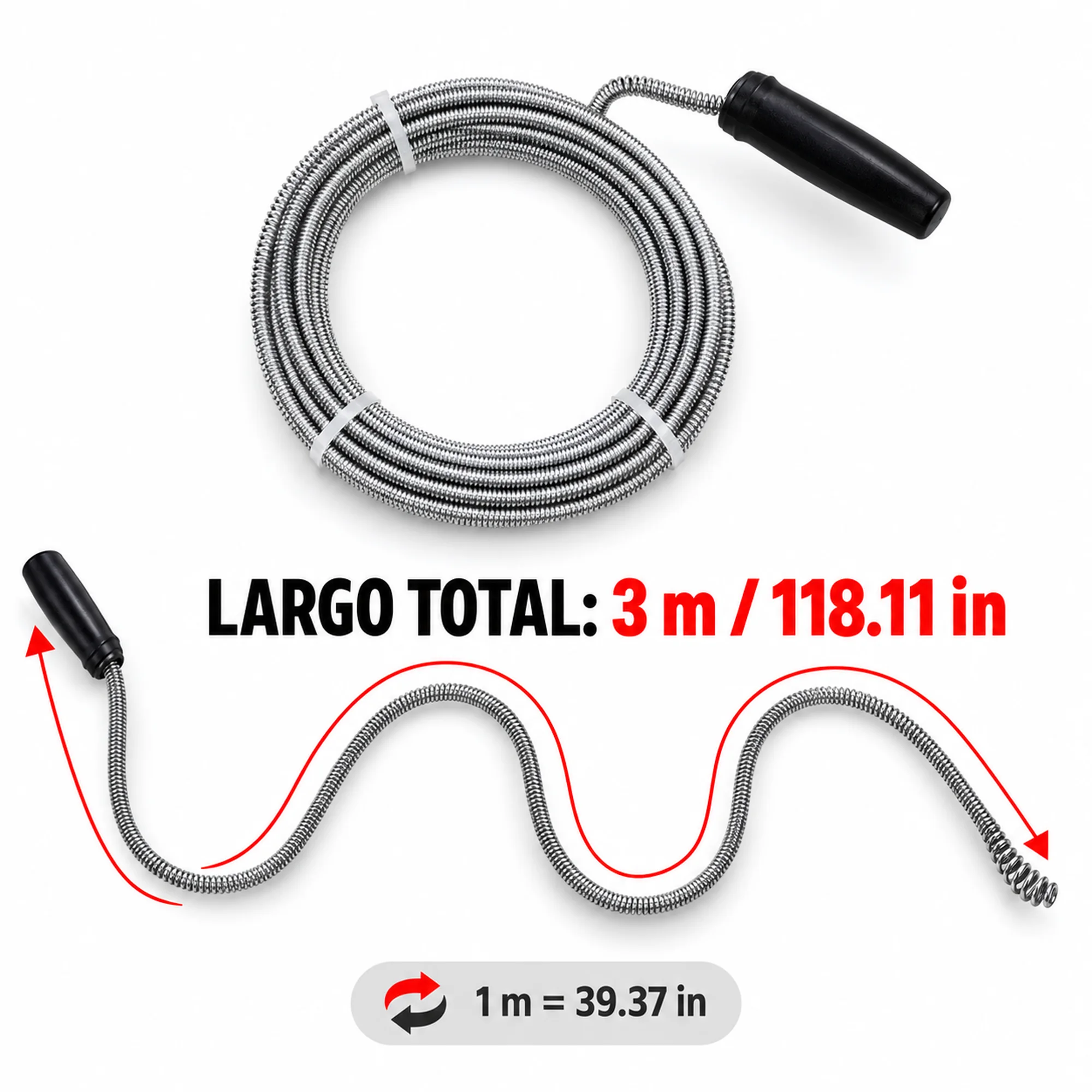 Desatascador manual de tuberías de 3 m – SKU 41648 - Imagen 3