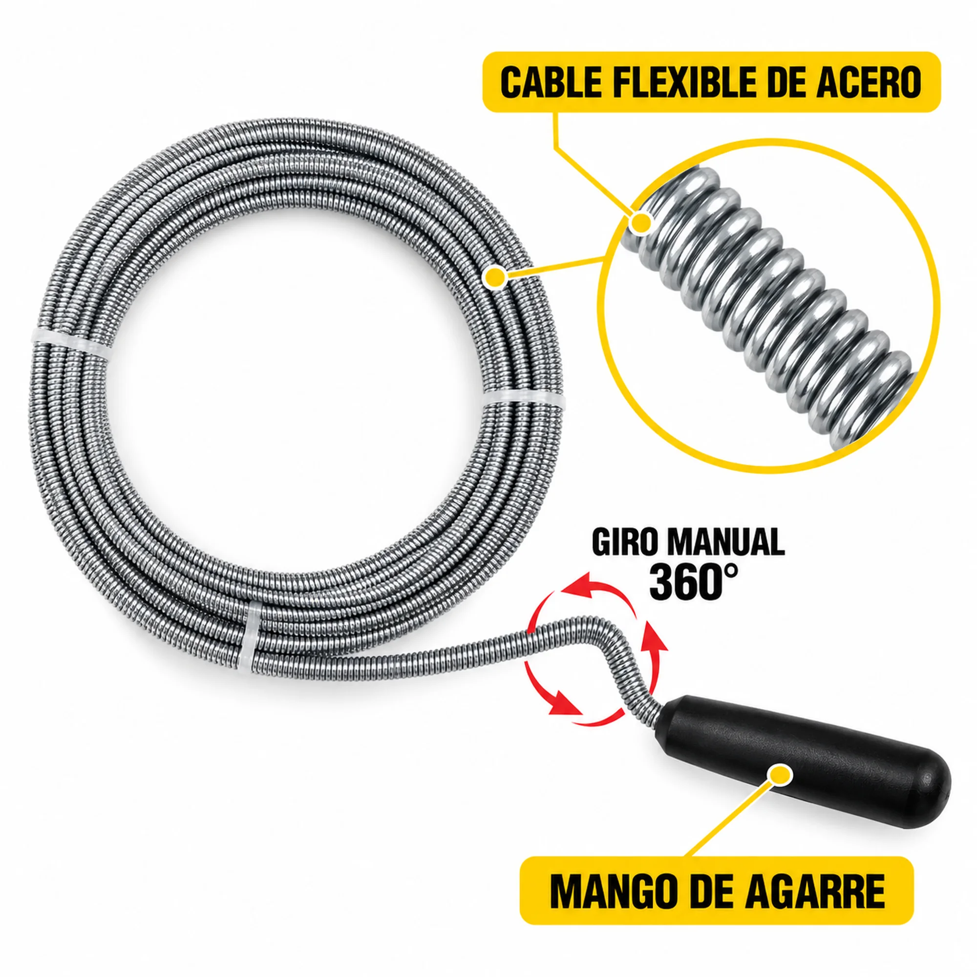 Desatascador manual de tuberías de 5 m – SKU 41649 - Imagen 2