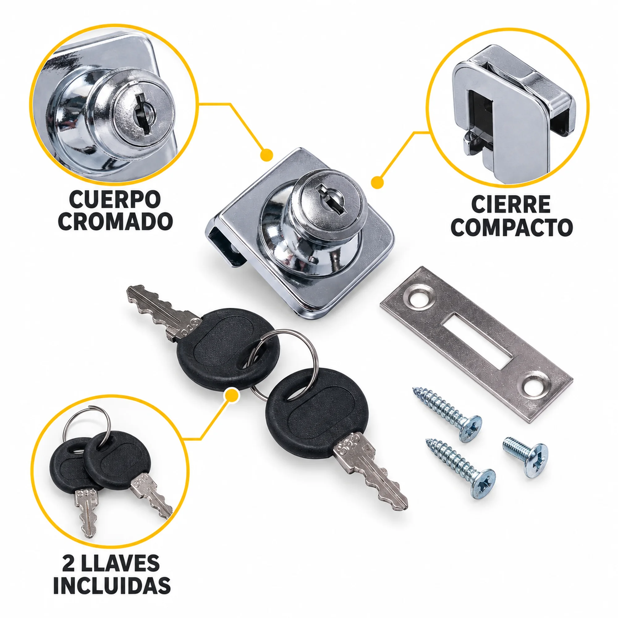 Cerradura compacta para mueble, modelo 407C – SKU 42567 - Imagen 2