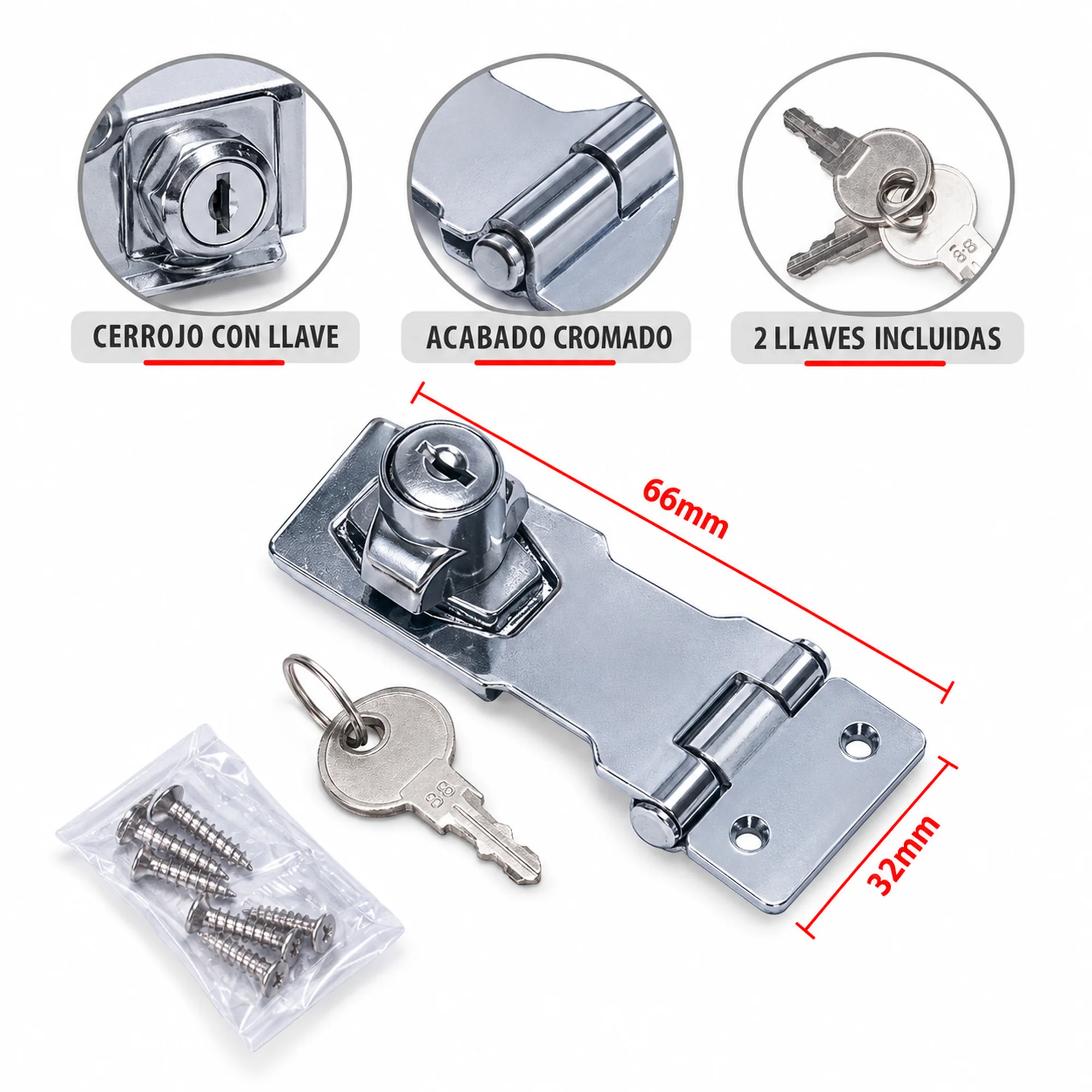 Cerrojo de bloqueo con llave, 2.6 pulgadas – SKU 42574 - Imagen 2