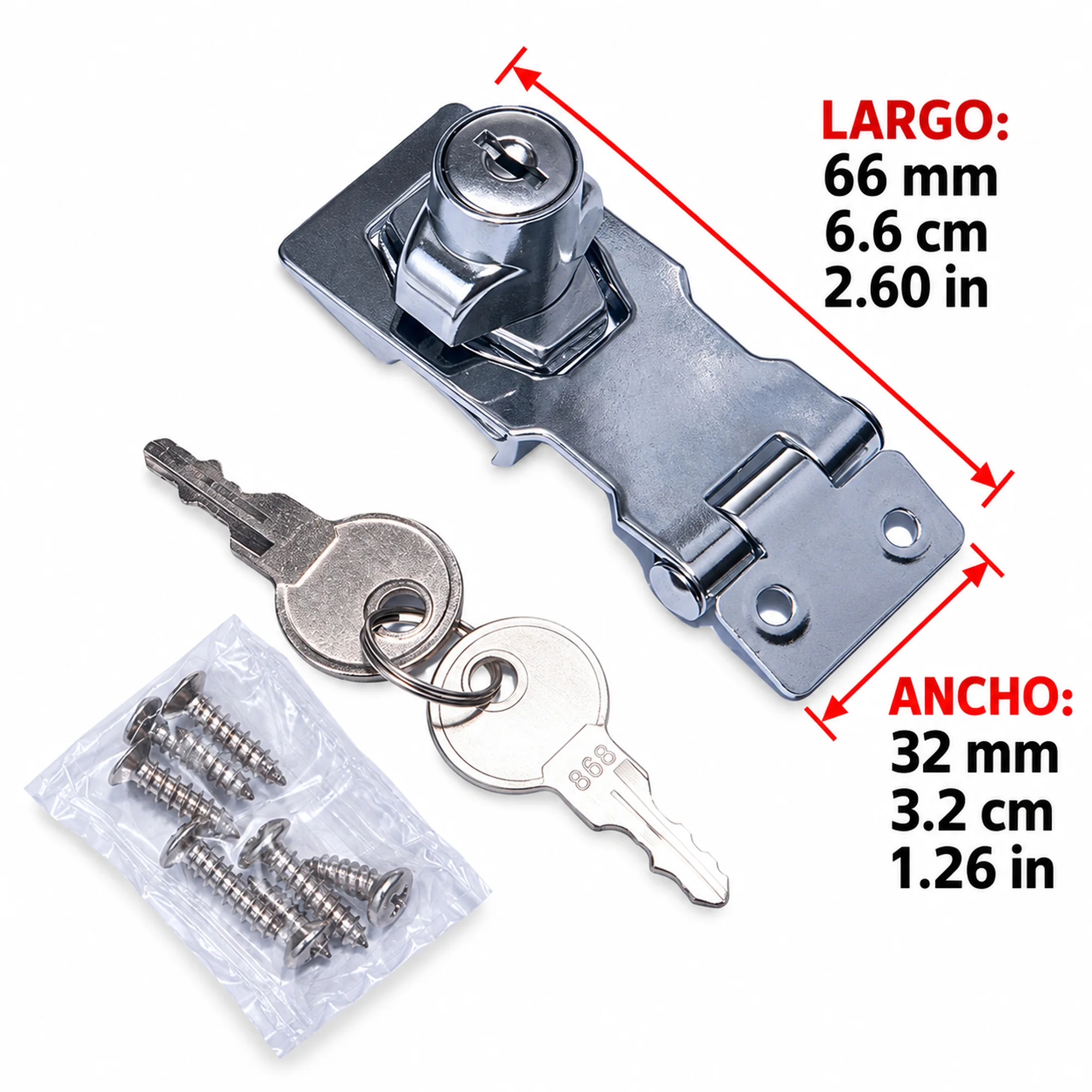 Cerrojo de bloqueo con llave, 2.6 pulgadas – SKU 42574 - Imagen 3