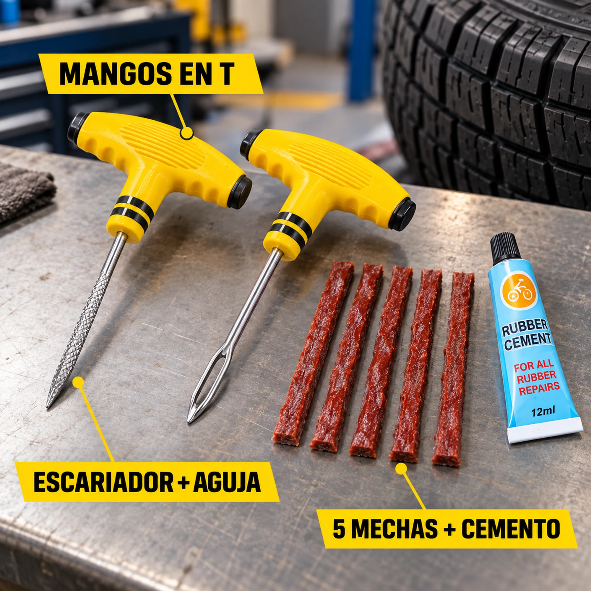 Kit de reparación de neumáticos tubeless con mango en T – SKU 42587 - Imagen 2