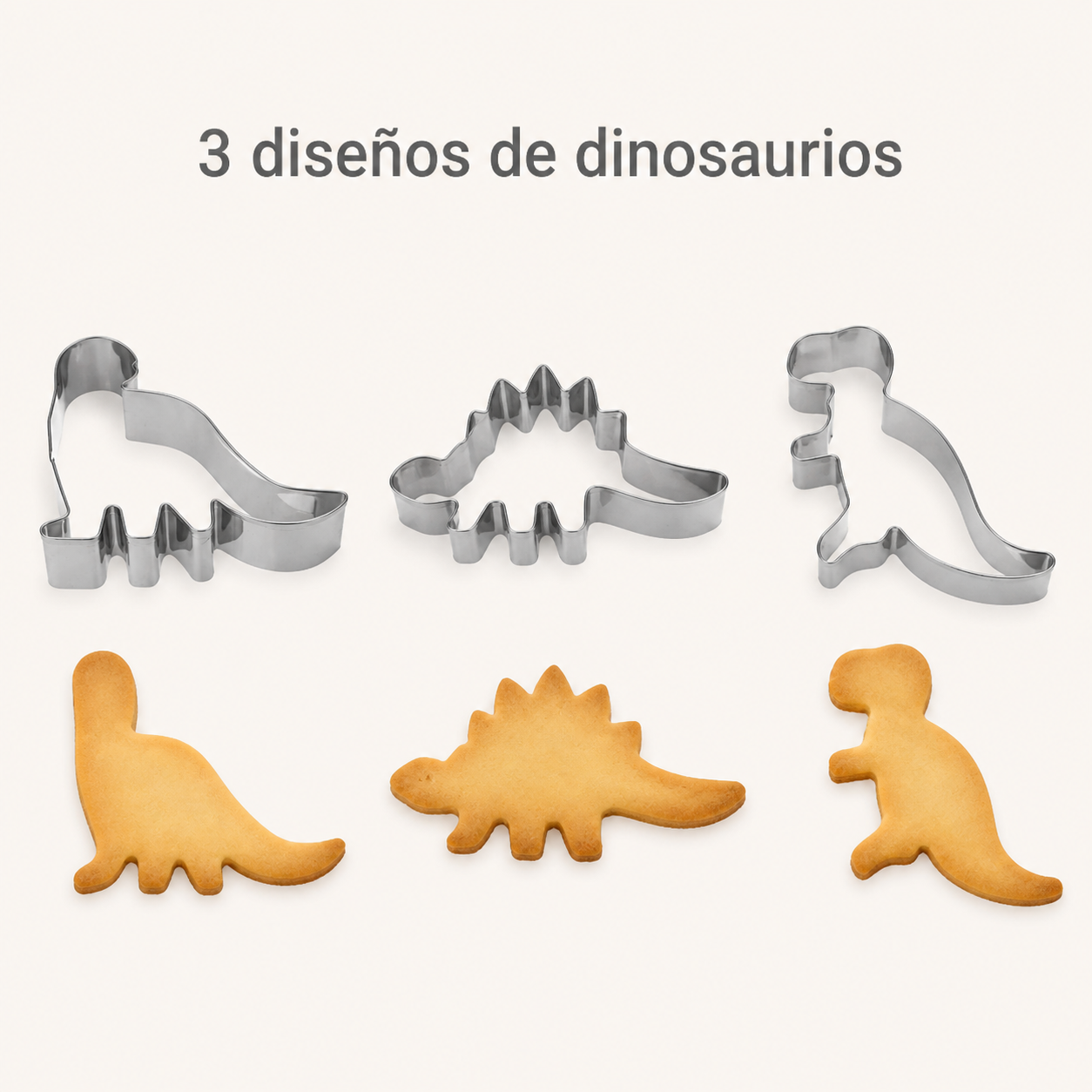 Set de cortadores de galletas de dinosaurios en acero inoxidable, 3 piezas - Imagen 3