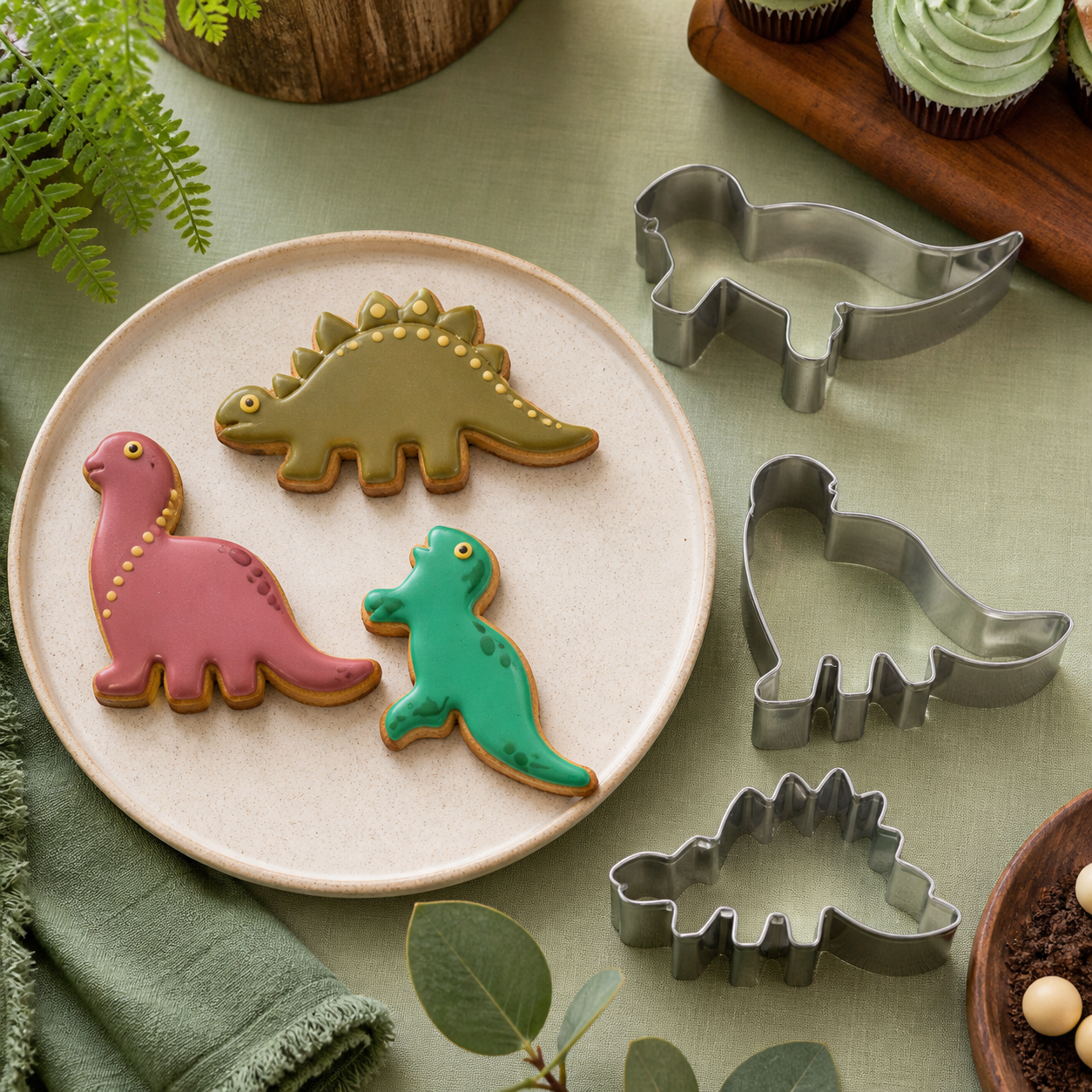 Set de cortadores de galletas de dinosaurios en acero inoxidable, 3 piezas - Imagen 8
