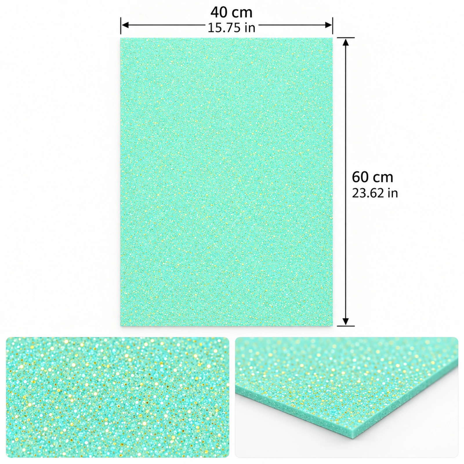 Lámina de Goma EVA celeste aqua con glitter dorado, 40 x 60 cm, 2 mm - Imagen 3