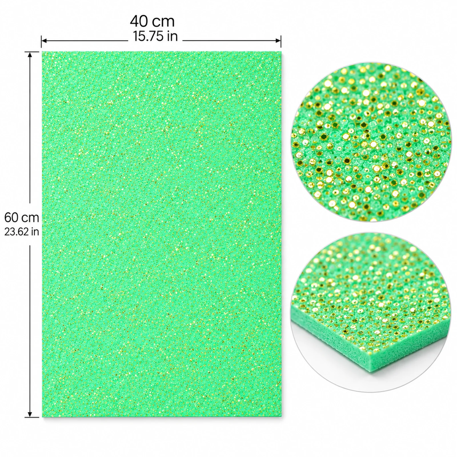 Lámina de Goma EVA verde menta con glitter dorado, 40 x 60 cm, 2 mm - Imagen 3