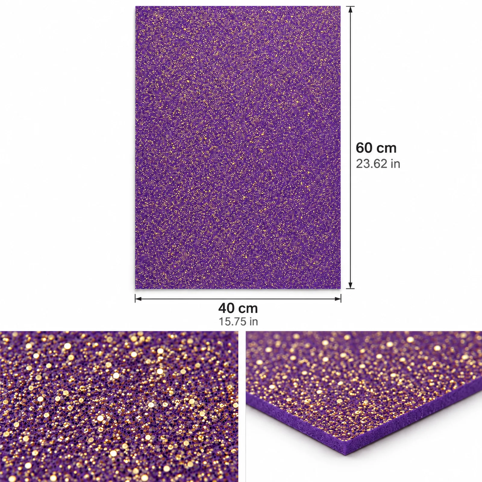 Lámina de Goma EVA violeta oscuro con glitter dorado, 40 x 60 cm, 2 mm - Imagen 3
