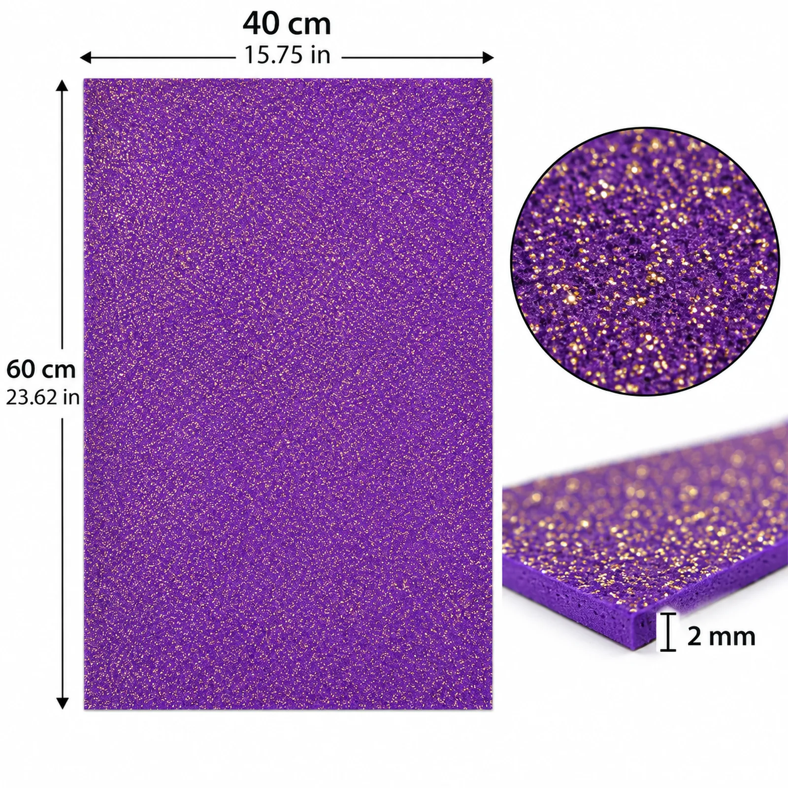 Lámina de Goma EVA violeta oscuro con glitter dorado, 40 x 60 cm, 2 mm - Imagen 4