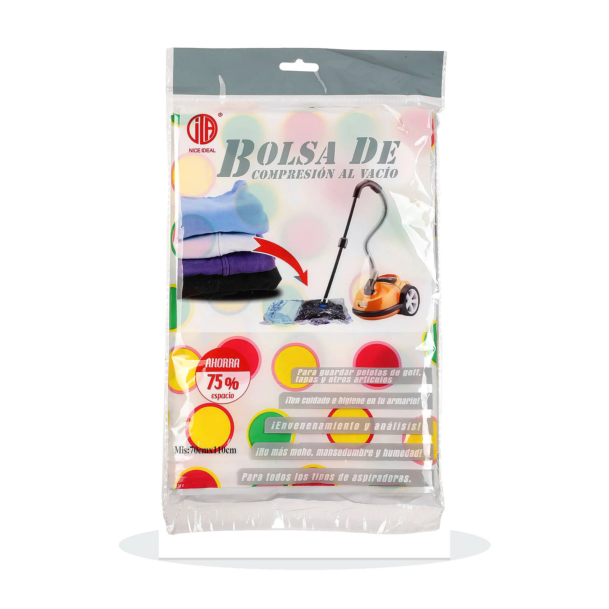 Bolsa de Compresión al Vacío Extra Grande con Lunares, 70 × 110 cm, 1 Unidad