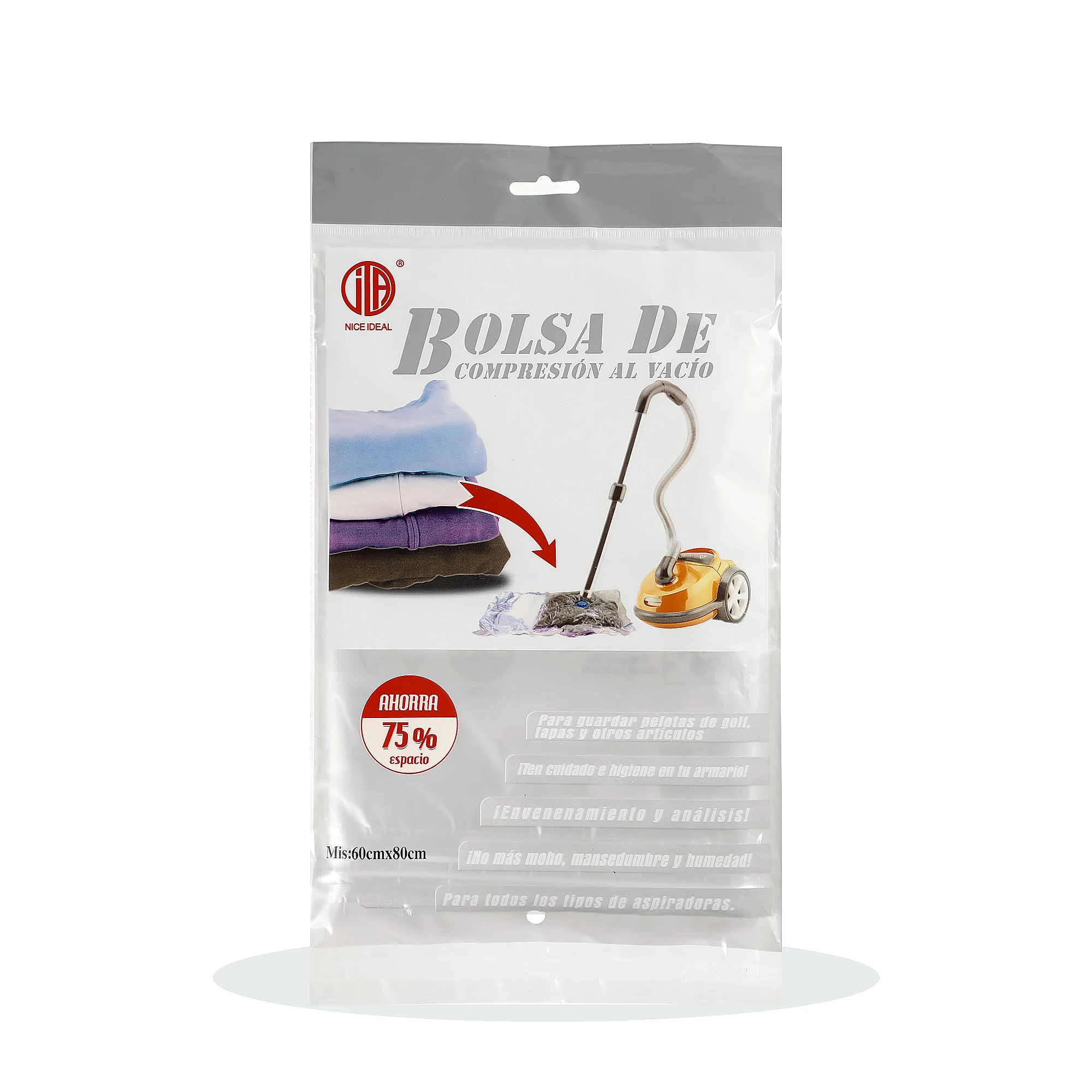 Bolsa de Compresión al Vacío Transparente para Ropa, 60 × 80 cm, 1 Unidad