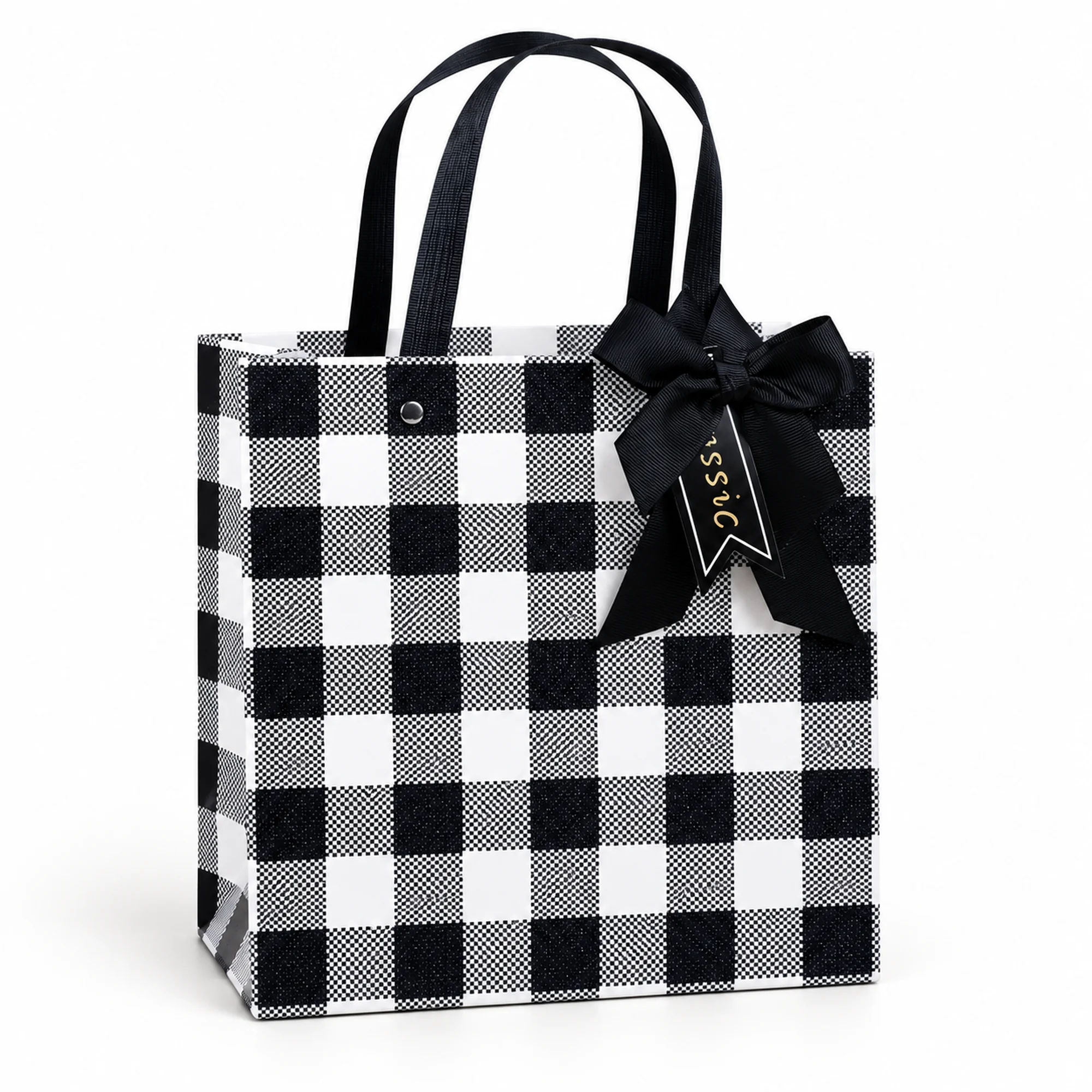 Bolsa de Regalo Bolsa Cuadrada A Cuadros Blanco Y Negro, 22 × 22 × 10 cm