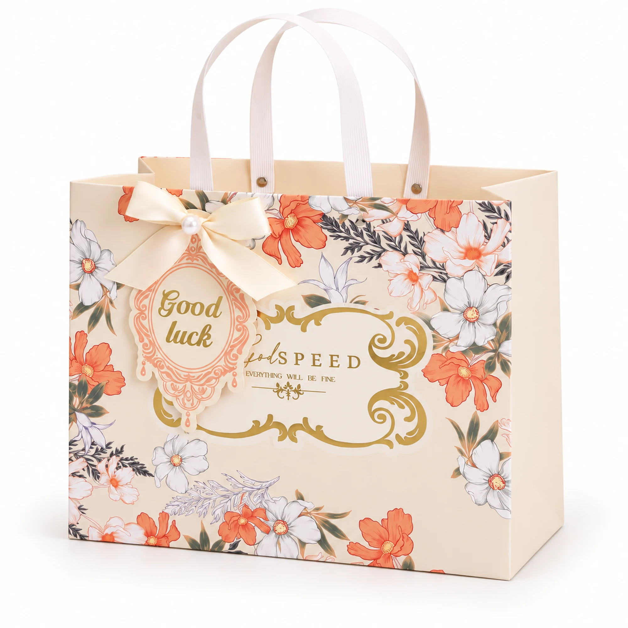 Bolsa de Regalo Floral Ancha Good Luck, 32 × 25,5 × 15 cm
