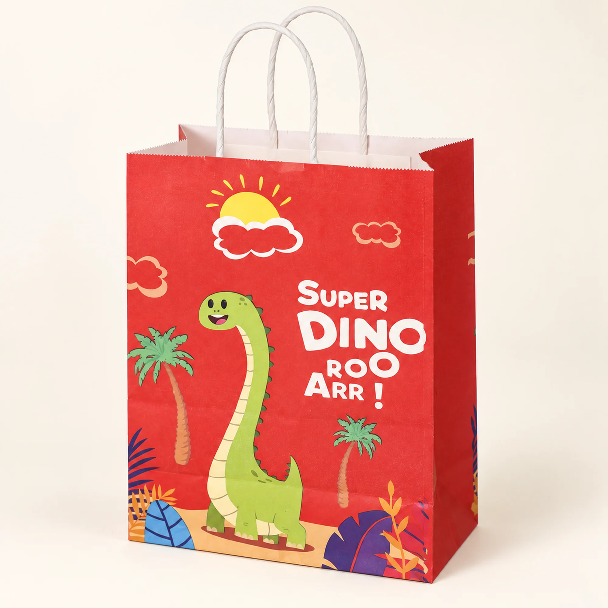 Bolsa de Regalo de Papel Infantil Estampada con Formato Grande De Dinosaurio, 21 × 27 × 11 cm, Diseños Surtidos