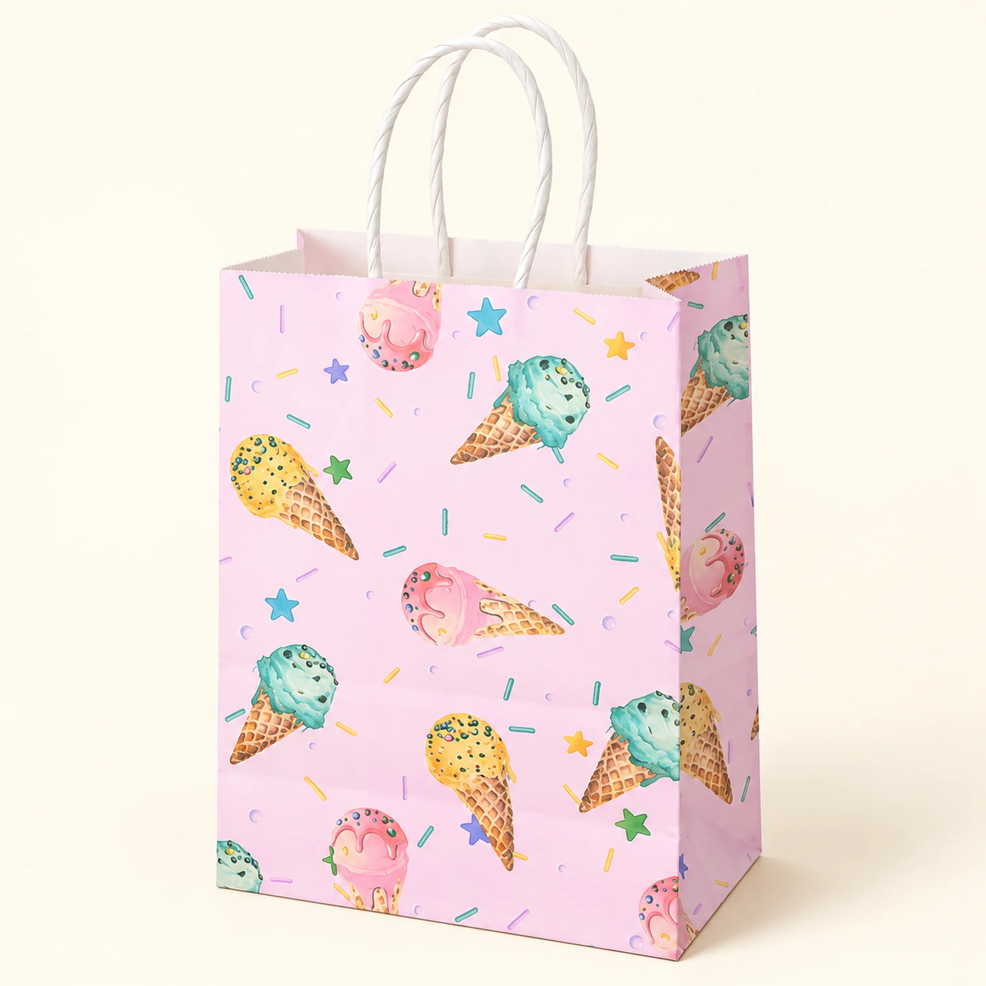 Bolsa de Regalo de Papel Infantil Estampada con Diseño De Helados, 15 × 21 × 8 cm, Diseños Surtidos