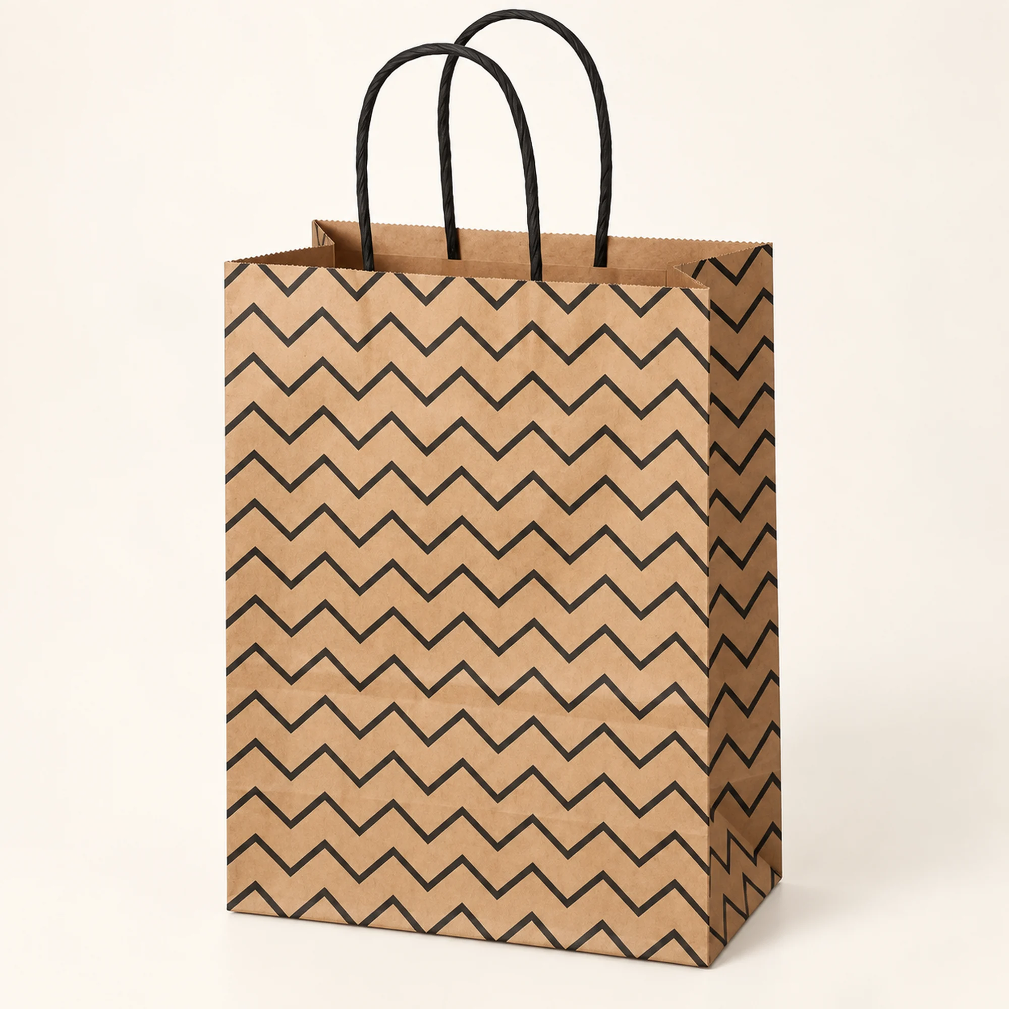 Bolsa de Regalo de Papel Kraft Estampada con Formato Grande Con Chevrón, 21 × 27 × 11 cm, Diseños Surtidos