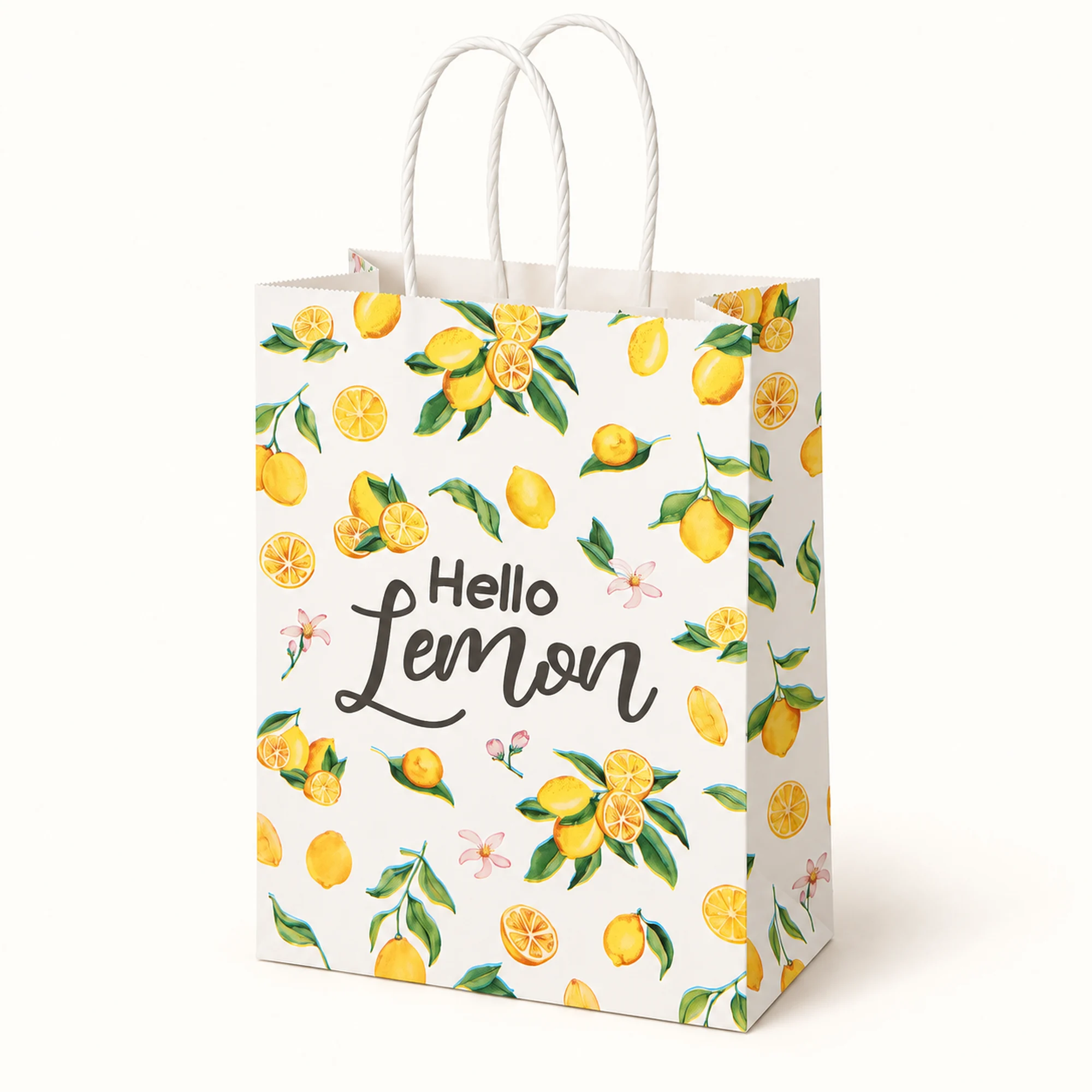 Bolsa de Regalo de Papel Estampada con Diseño De Limones, 15 × 21 × 8 cm, Diseños Surtidos