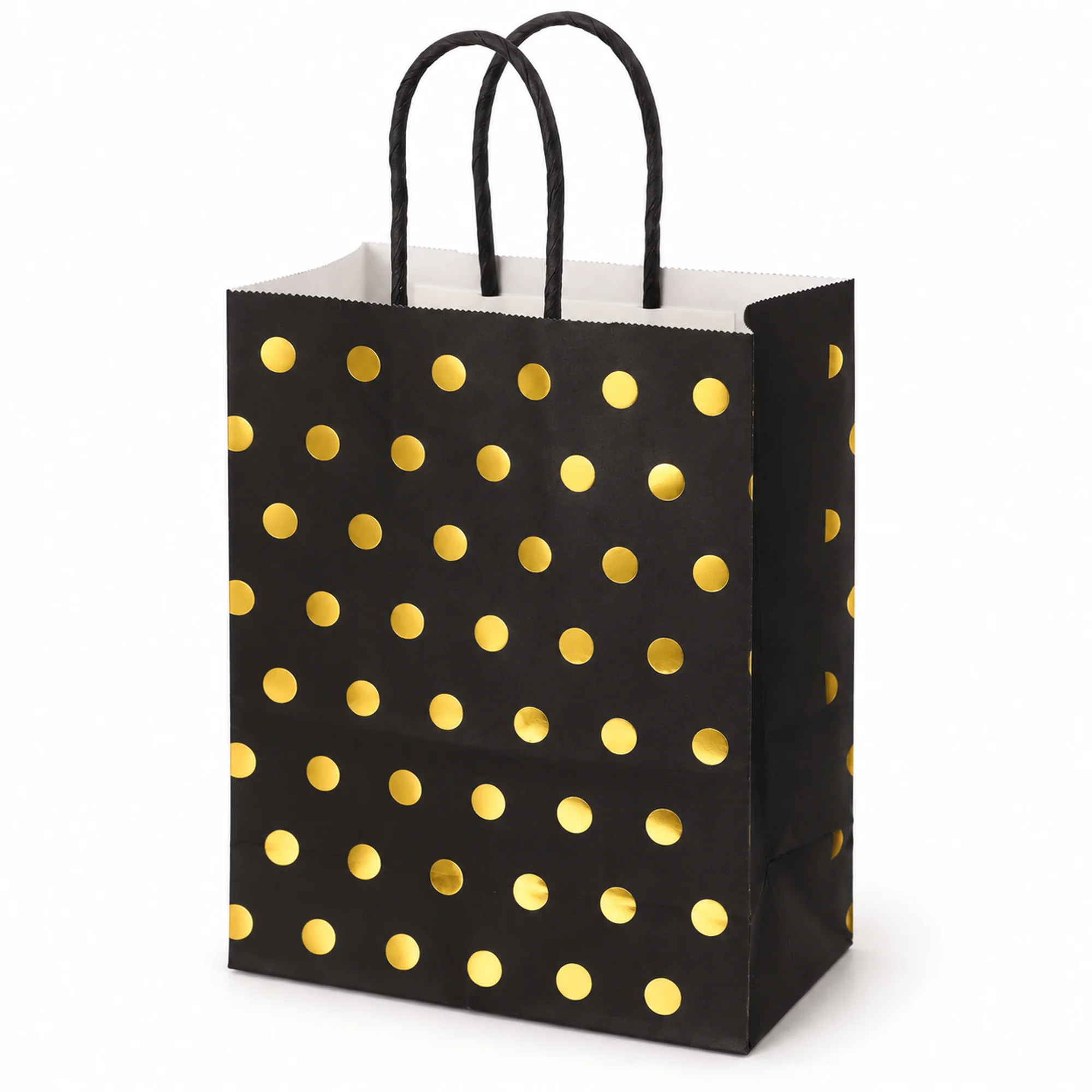 Bolsa de Regalo de Papel con Lunares Metalizados y Asas Trenzadas, 11 × 15 × 6 cm, Colores Surtidos