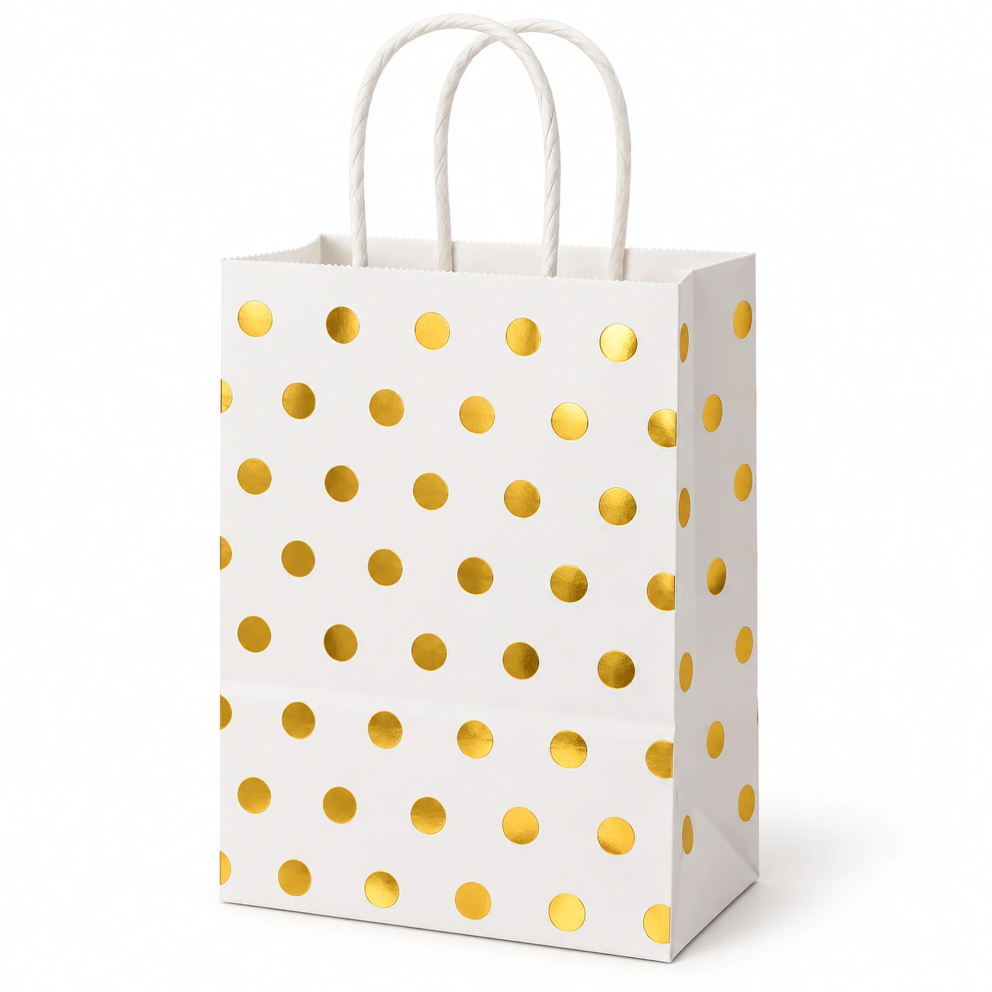 Bolsa de Regalo de Papel con Lunares Metalizados y Asas Trenzadas, 15 × 21 × 8 cm, Colores Surtidos