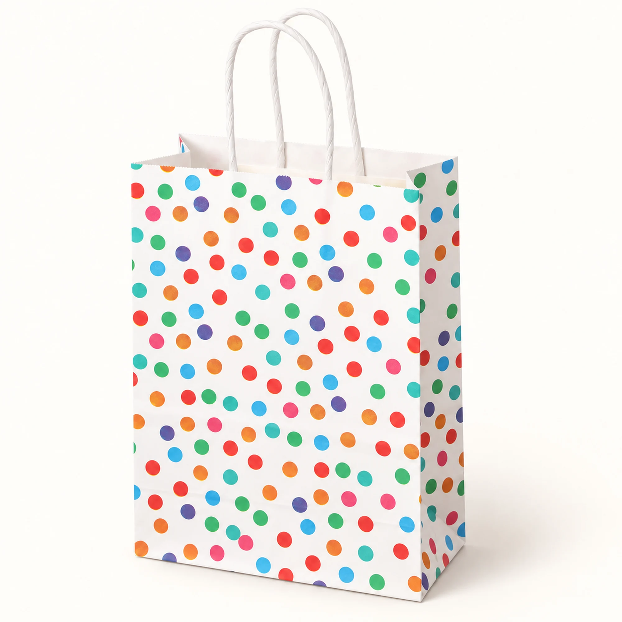 Bolsa de Regalo de Papel con Lunares Multicolor y Asas Trenzadas, 15 × 21 × 8 cm, Diseños Surtidos