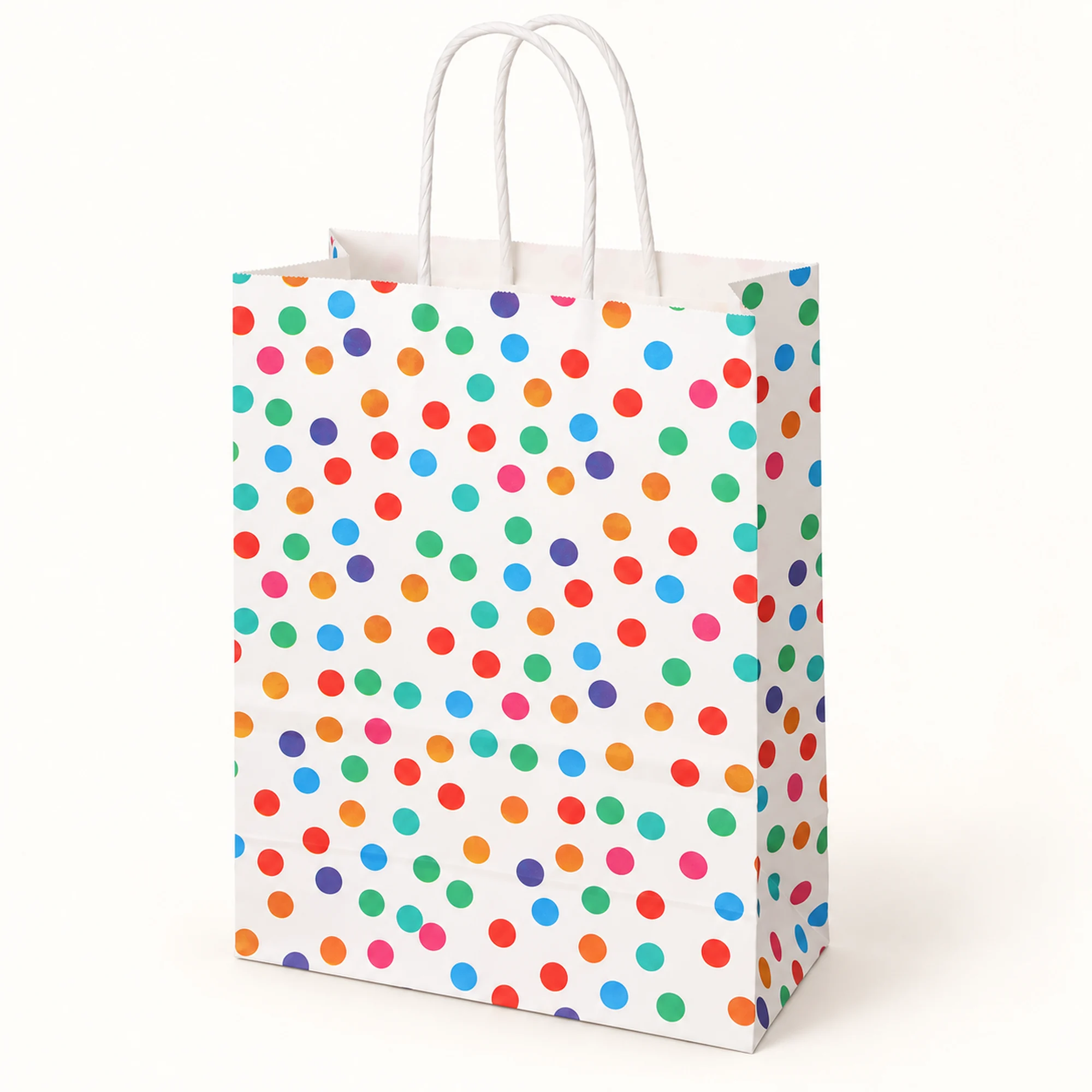 Bolsa de Regalo de Papel Estampada con Lunares Multicolor, 21 × 27 × 11 cm, Diseños Surtidos