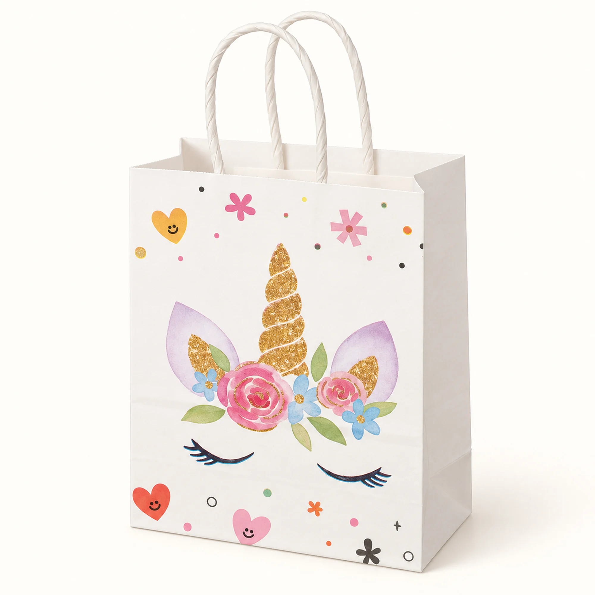 Bolsa de Regalo de Papel con Diseño De Unicornio y Asas Trenzadas, 11 × 15 × 6 cm, Diseños Surtidos