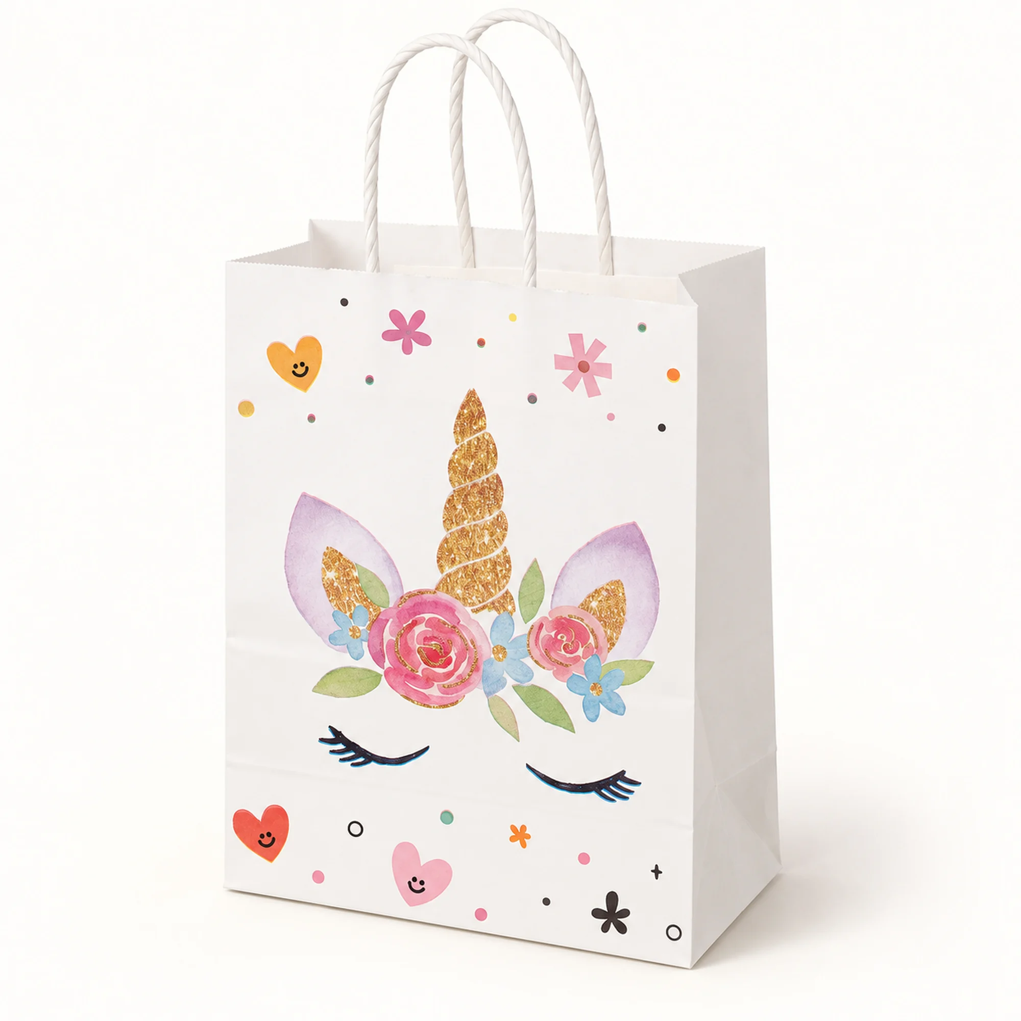 Bolsa de Regalo de Papel con Diseño De Unicornio y Asas Trenzadas, 15 × 21 × 8 cm, Diseños Surtidos