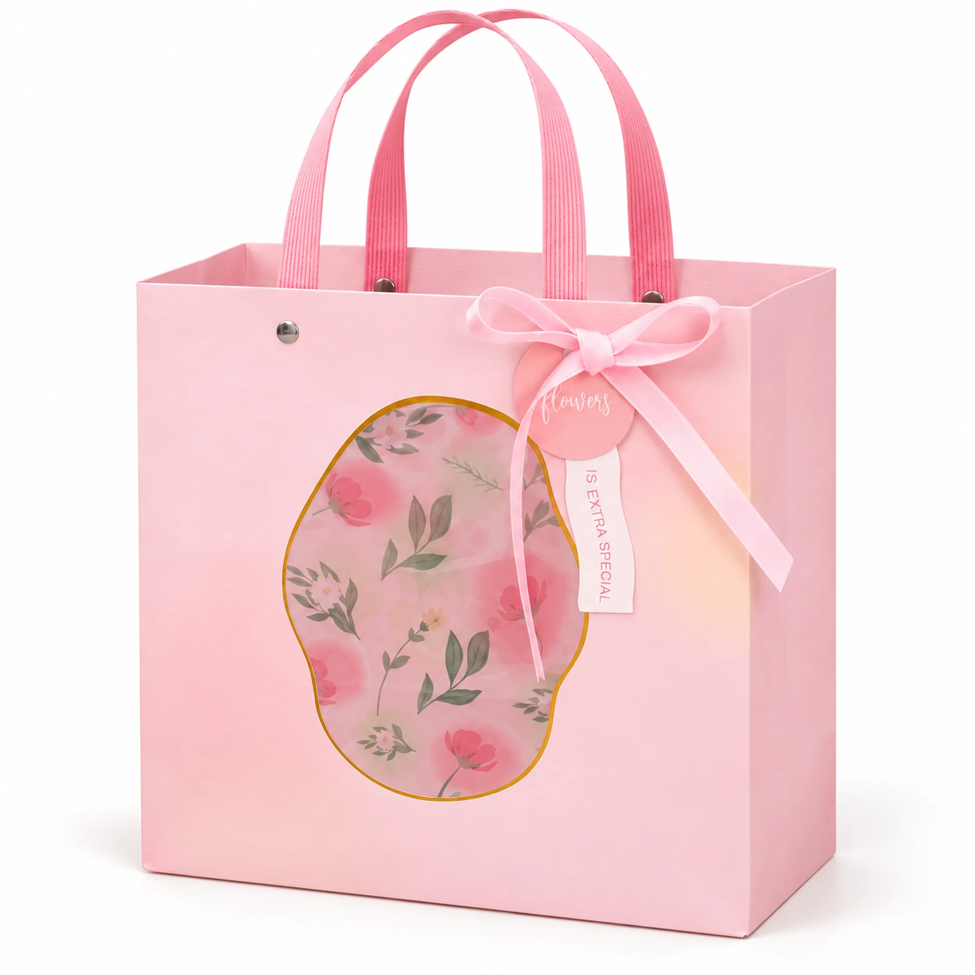 Bolsa de Regalo Rígida Floral con Formato Cuadrado Floral, 22 × 22 × 10 cm