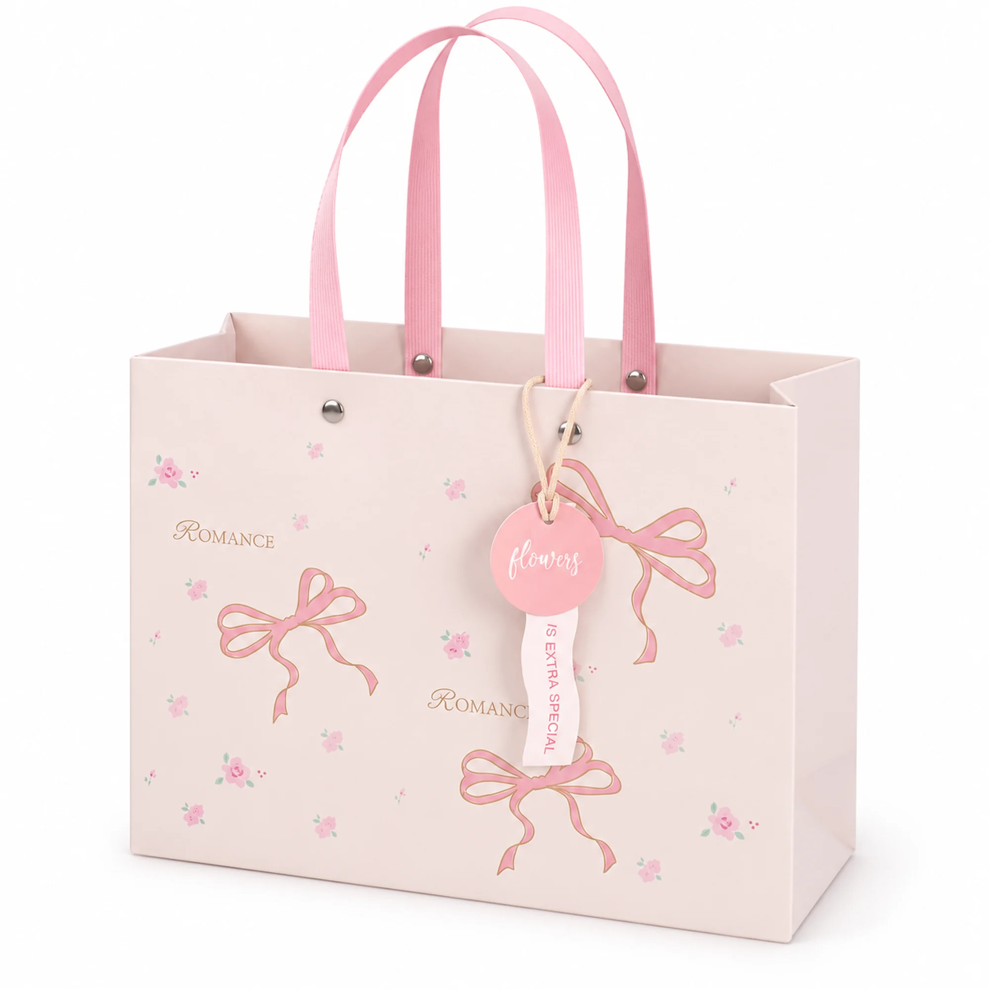 Bolsa de Regalo Rígida Estampada con Lazos Con Borde Dorado, 24,5 × 19,5 × 9,5 cm