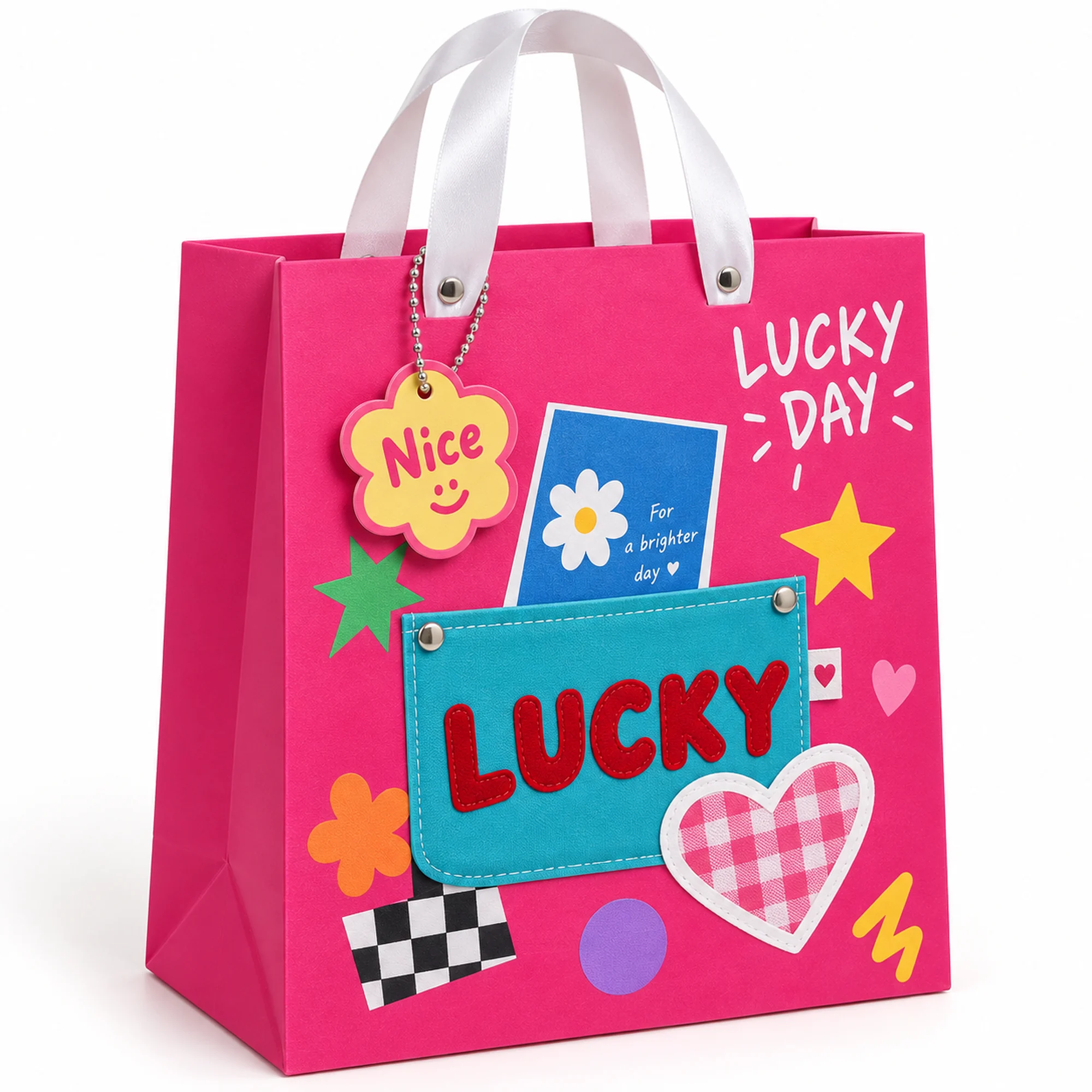 Bolsa de Regalo Rígida Lucky con Diseño Lucky Con Bolsillo, 26 × 32 × 12,5 cm