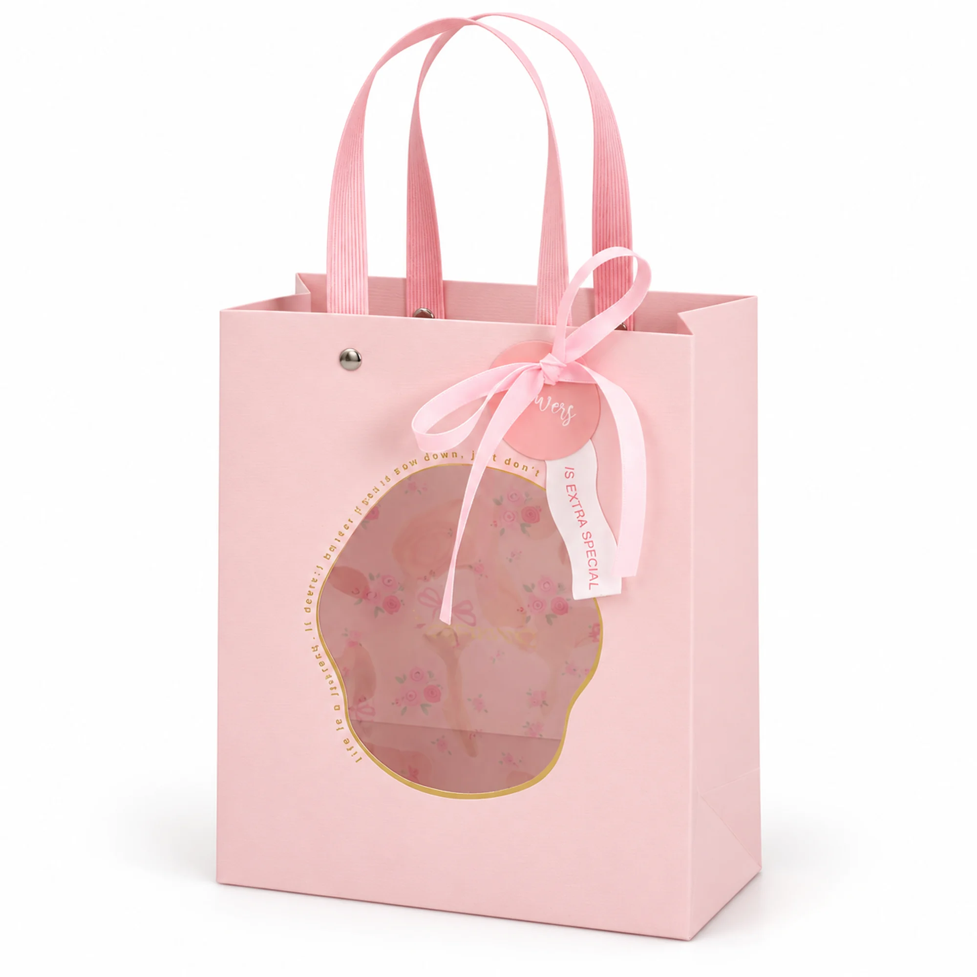 Bolsa de Regalo Rígida Floral con Panel Floral Decorativo, 18 × 23 × 10 cm