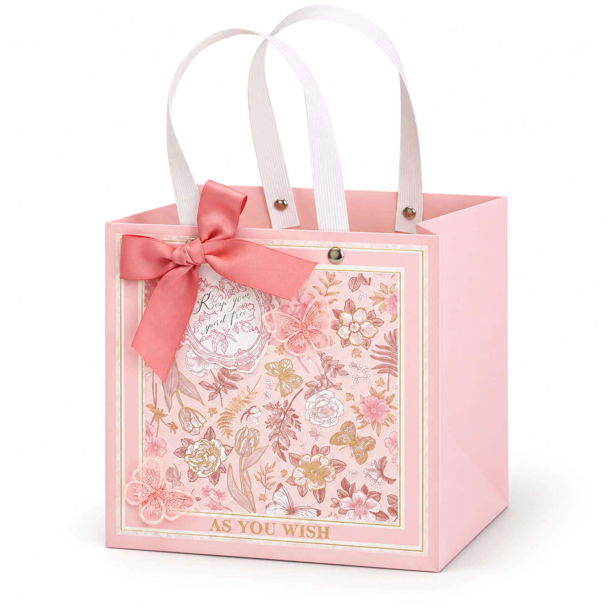 Bolsa de Regalo Rosada Floral Profunda, 20 × 20 × 20 cm