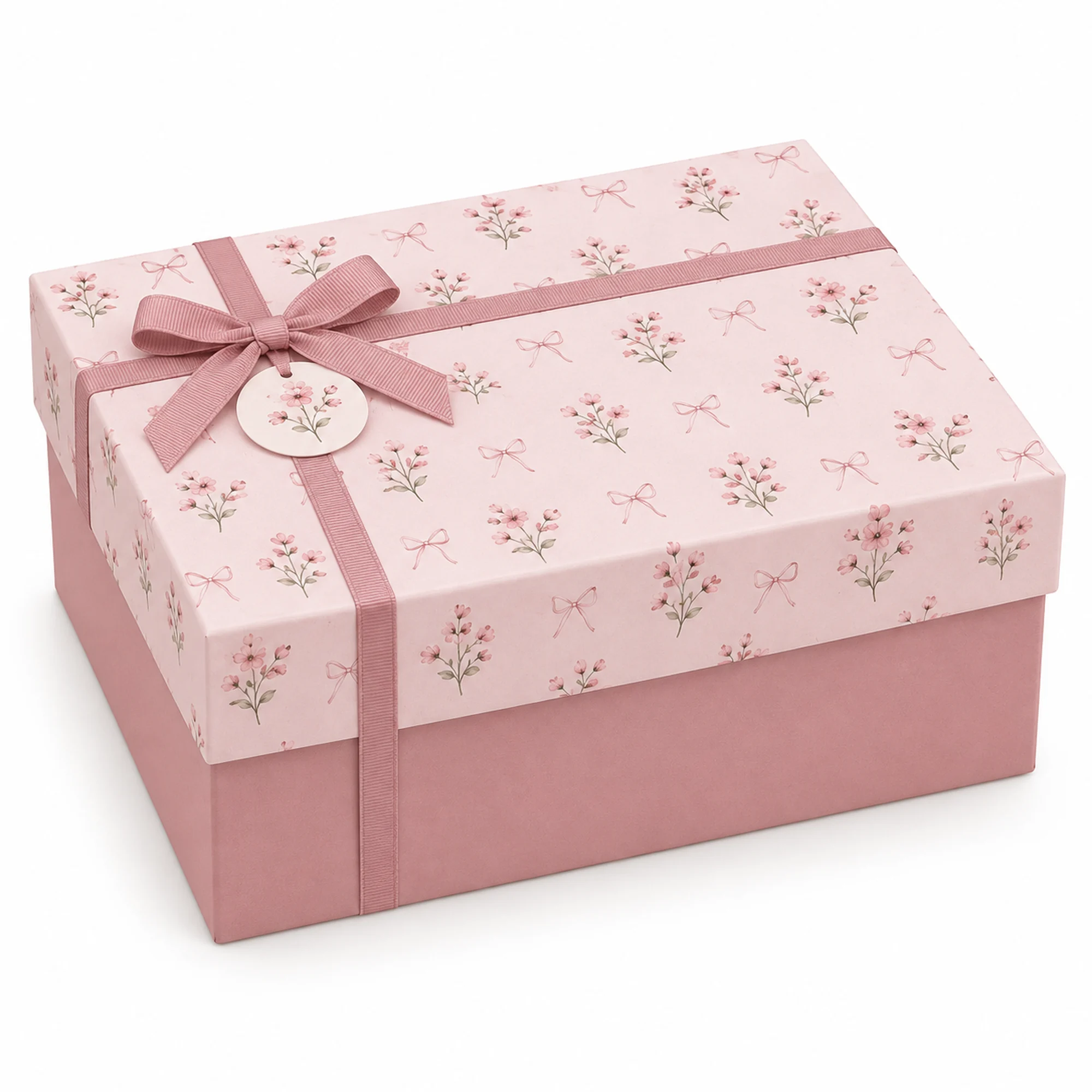 Caja de Regalo Caja Rígida Floral con Tapa y Cinta, 22,5 × 17 × 10 cm
