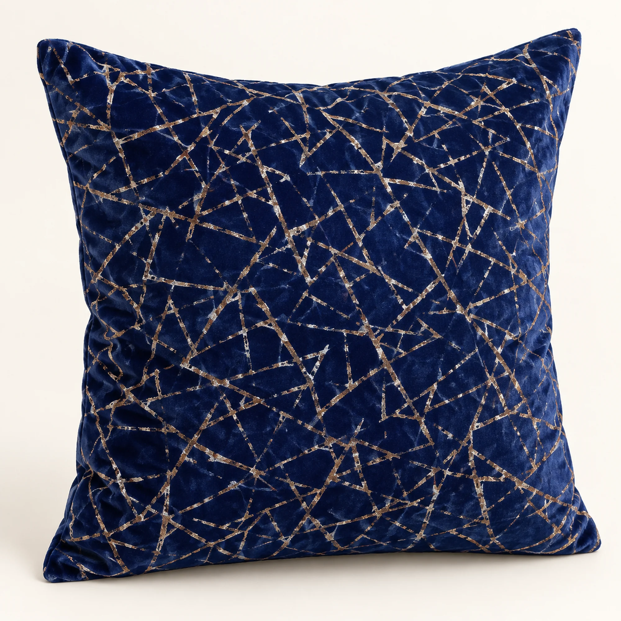 Funda Decorativa para Cojín Azul Marino Con Líneas Doradas Irregulares, 43 × 43 cm