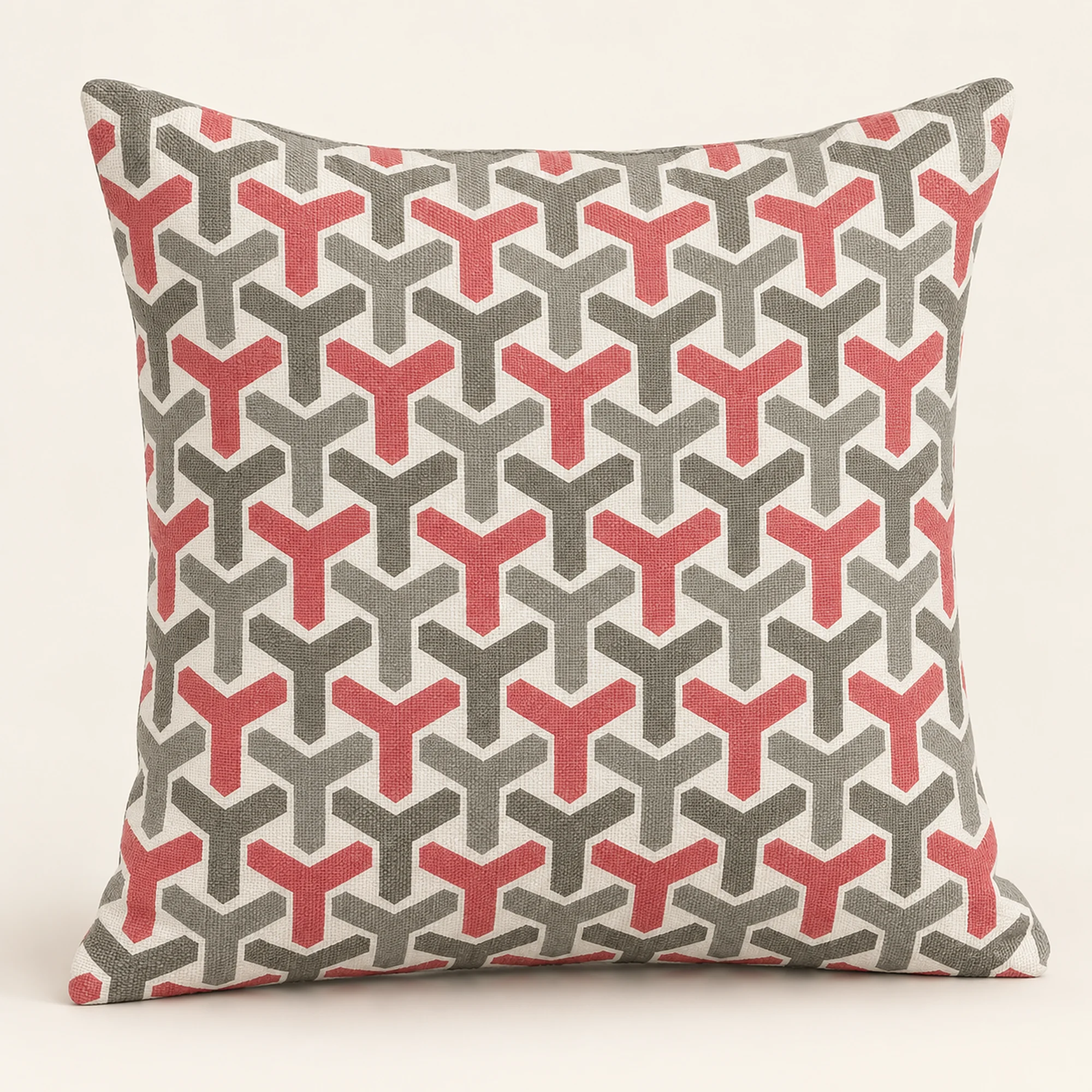 Funda Decorativa para Cojín Geométrico Coral Y Gris, 43 × 43 cm