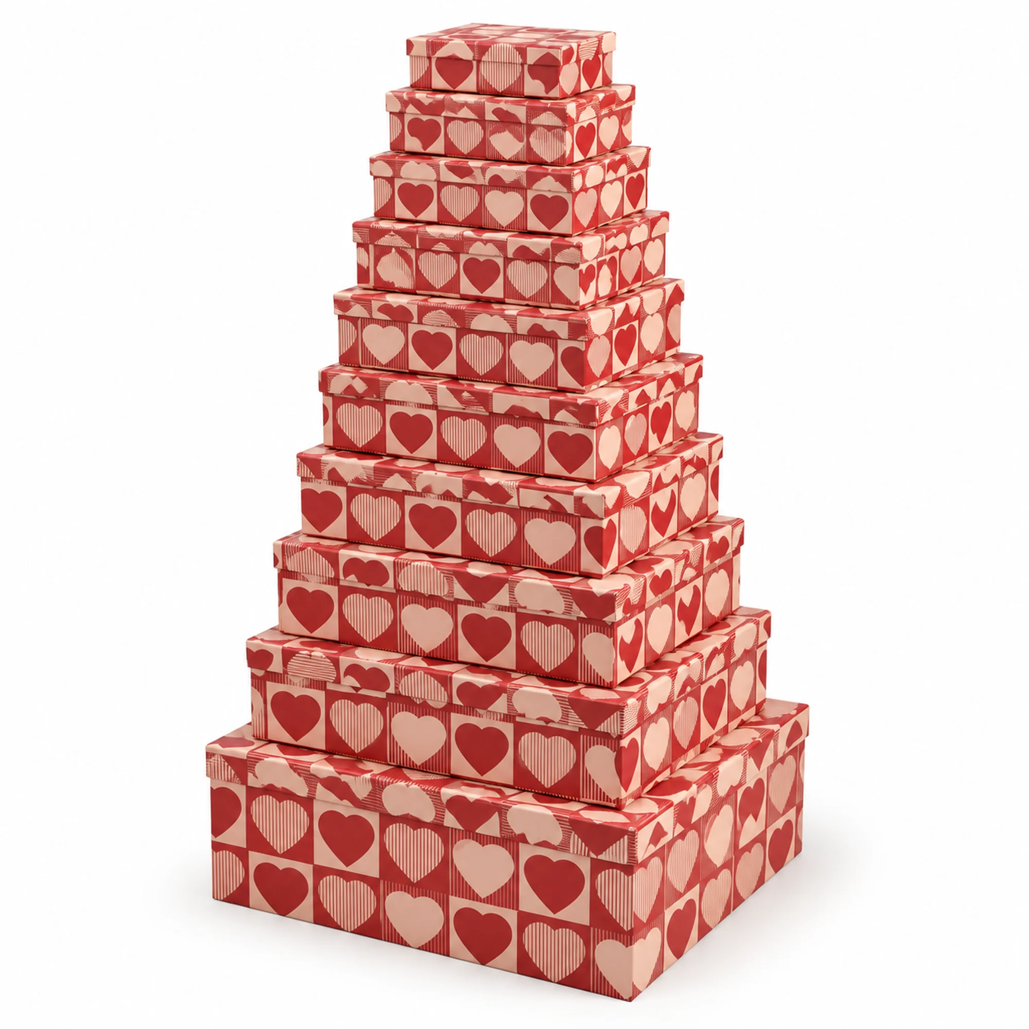 Juego de 10 Cajas de Regalo Juego Rectangular Con Corazones, Tamaños Surtidos
